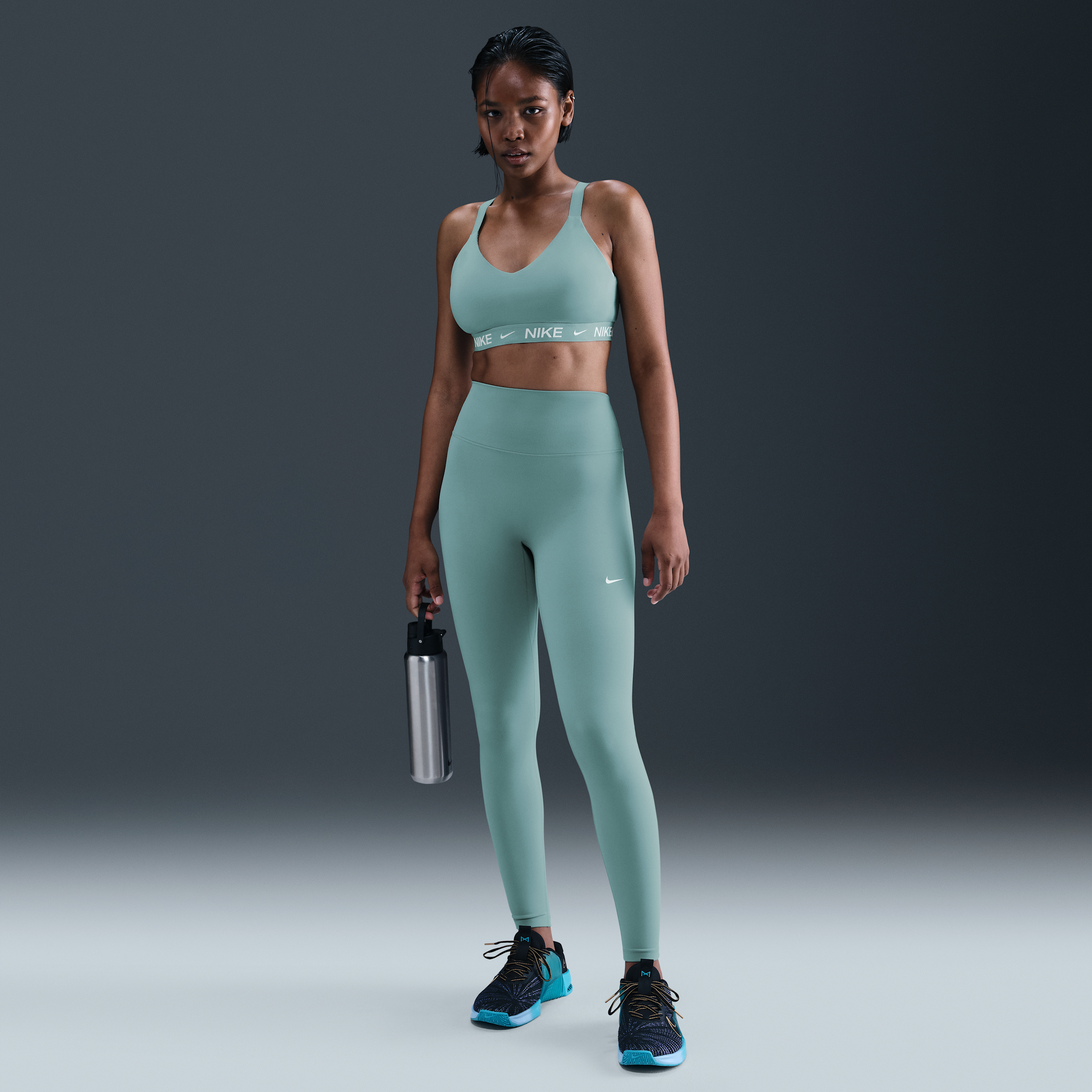 Nike One Seamless Front Womens High-Waisted Full-Length Leggings - Green - Polyester/Elastane