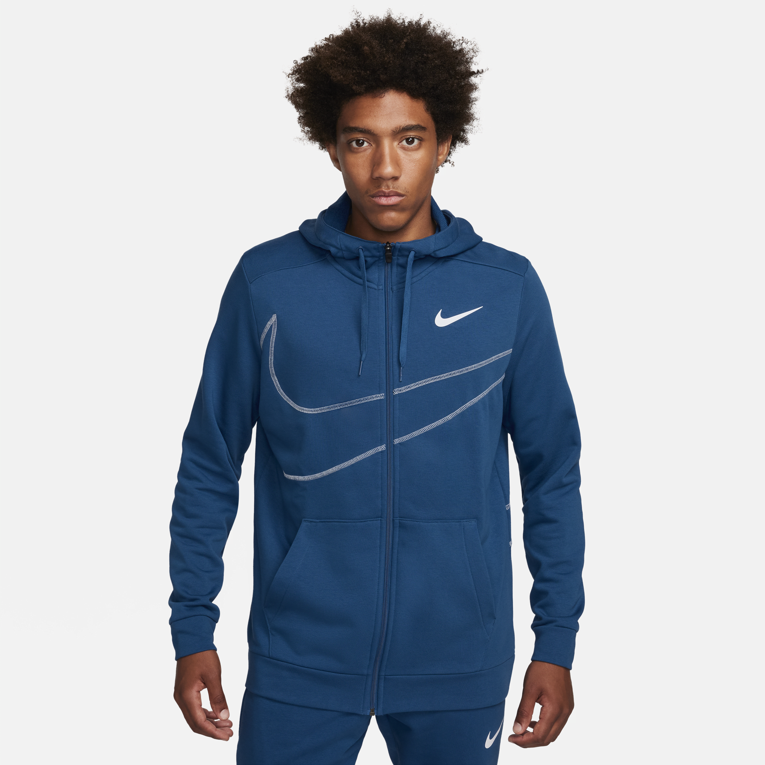 Nike Dri-FIT fitnesshoodie van fleece met rits over de hele lengte voor heren Blauw