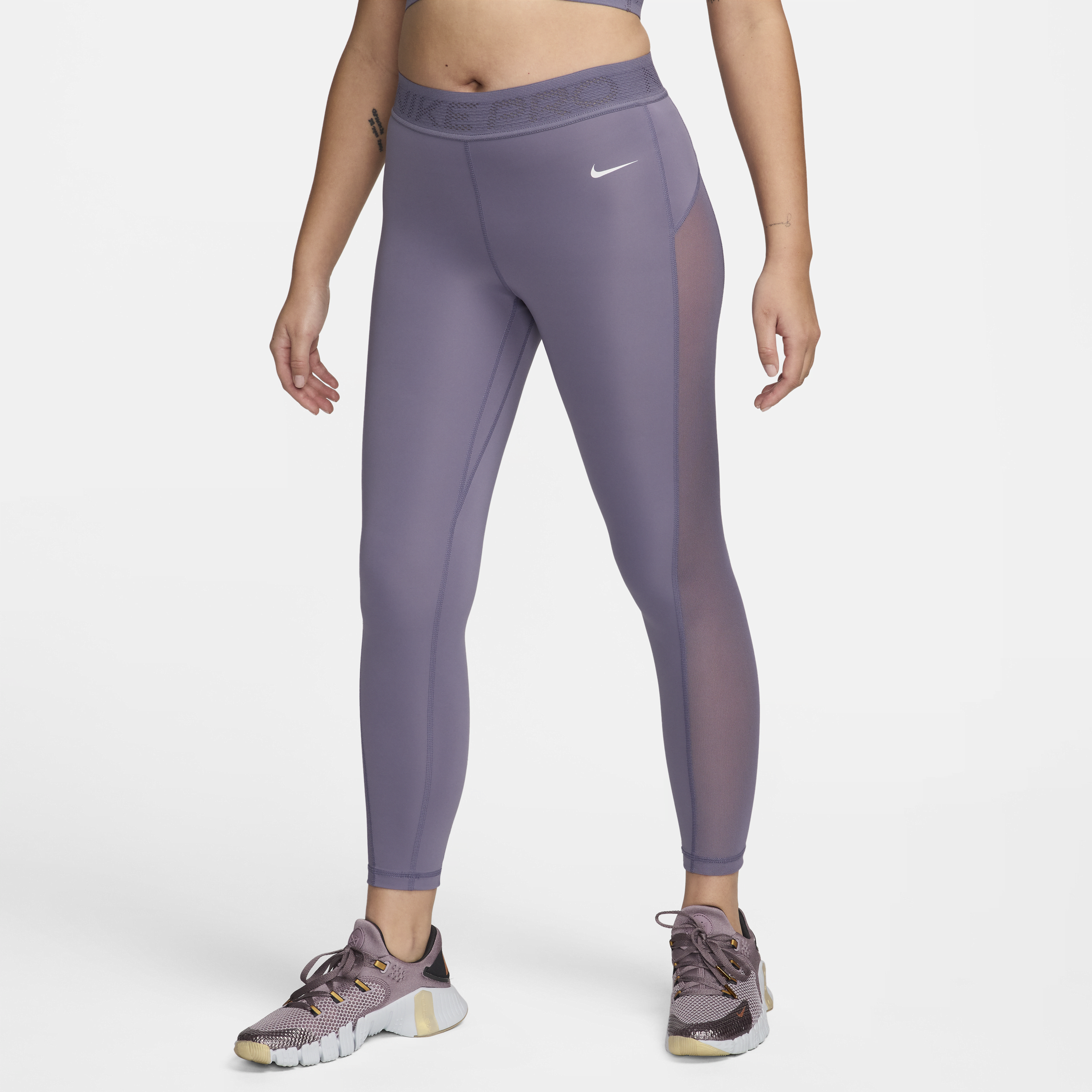 Nike Pro 7 8-legging met halfhoge taille en mesh vlakken voor dames Paars