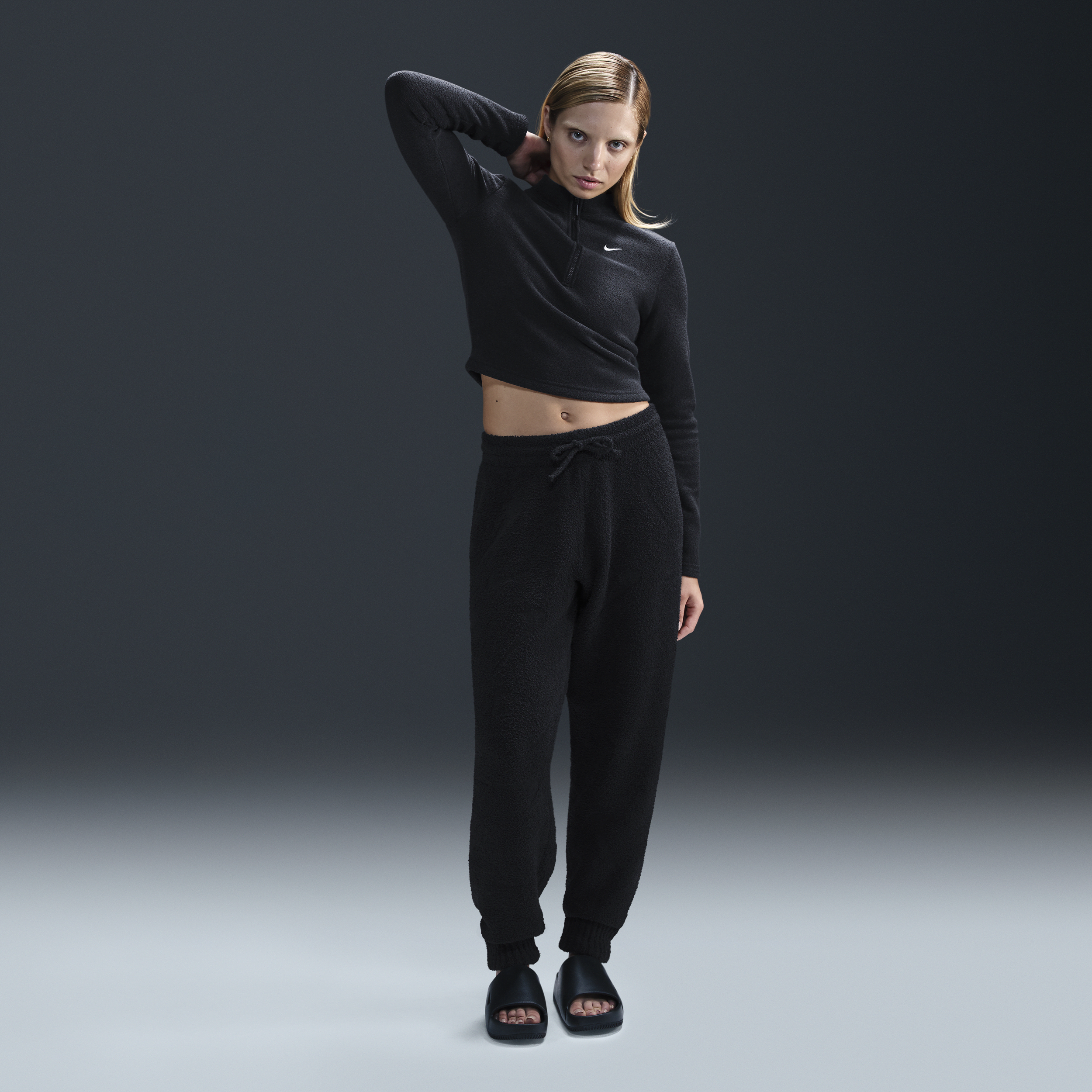 Pantalon oversize en maille à taille haute Nike Sportswear Phoenix Cozy Bouclé pour femme - Noir