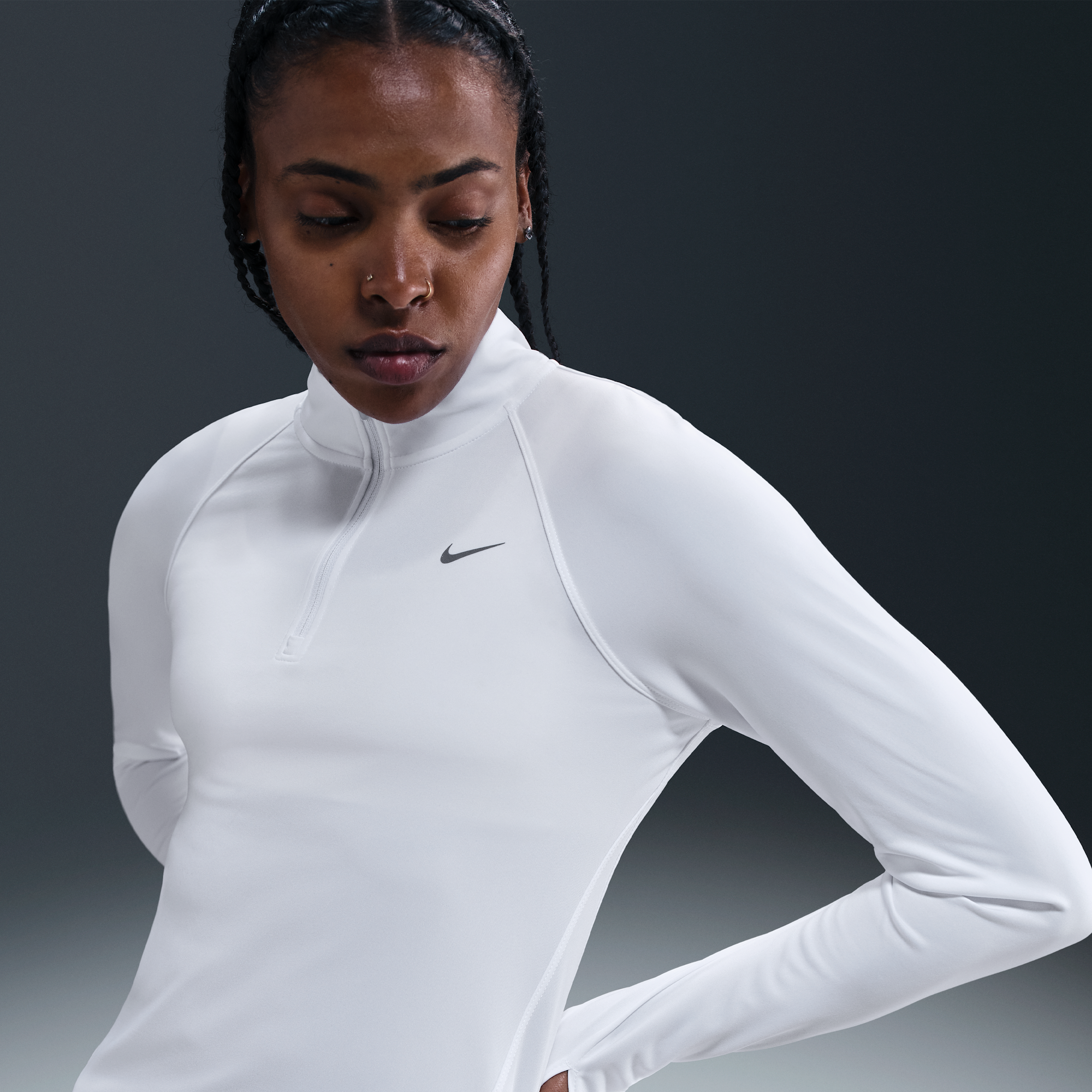 Nike Tempo Dri-FIT hardlooptop met korte rits voor dames - Wit