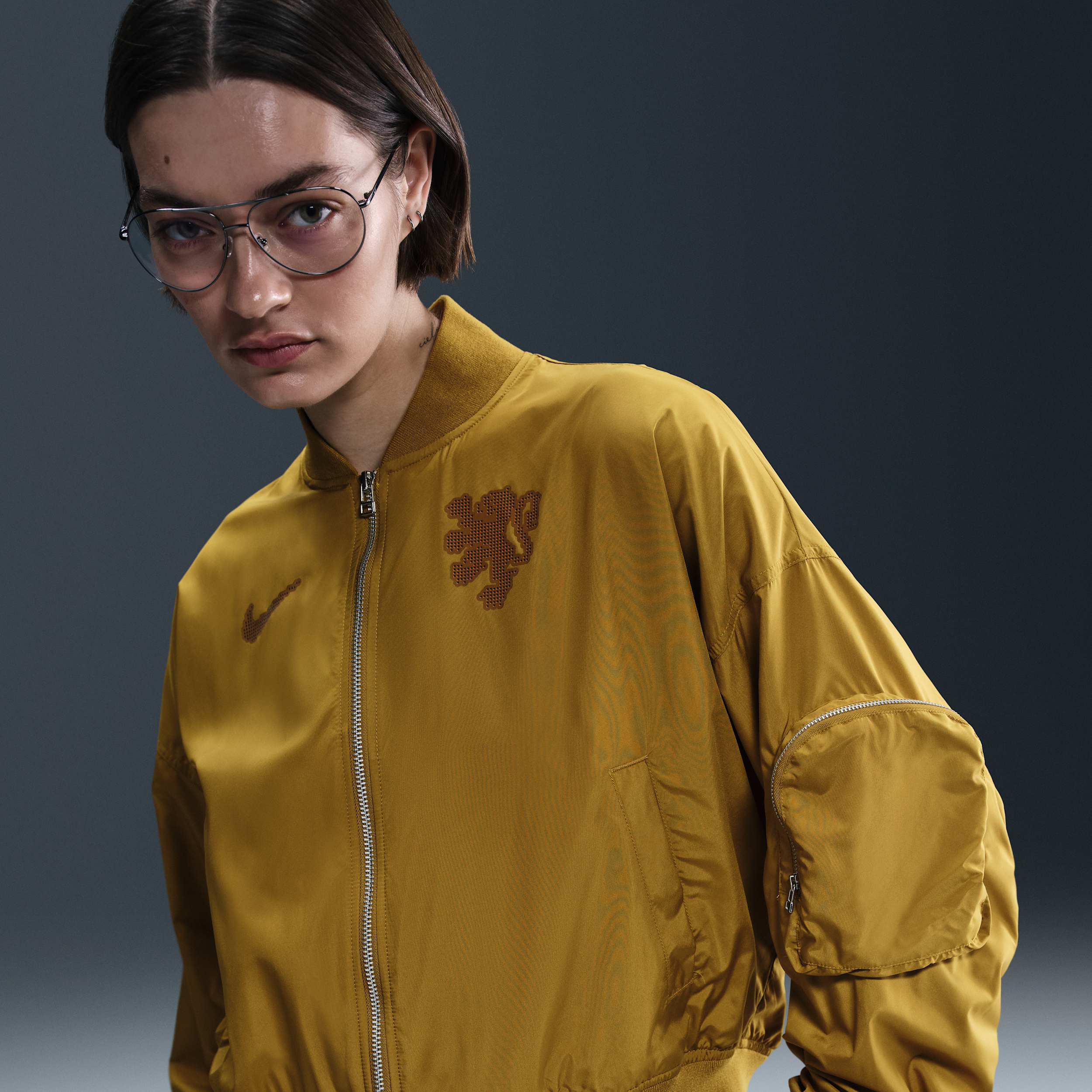Netherlands Essential Womens Nike Football Oversized Bomber - Brown - Polyester
