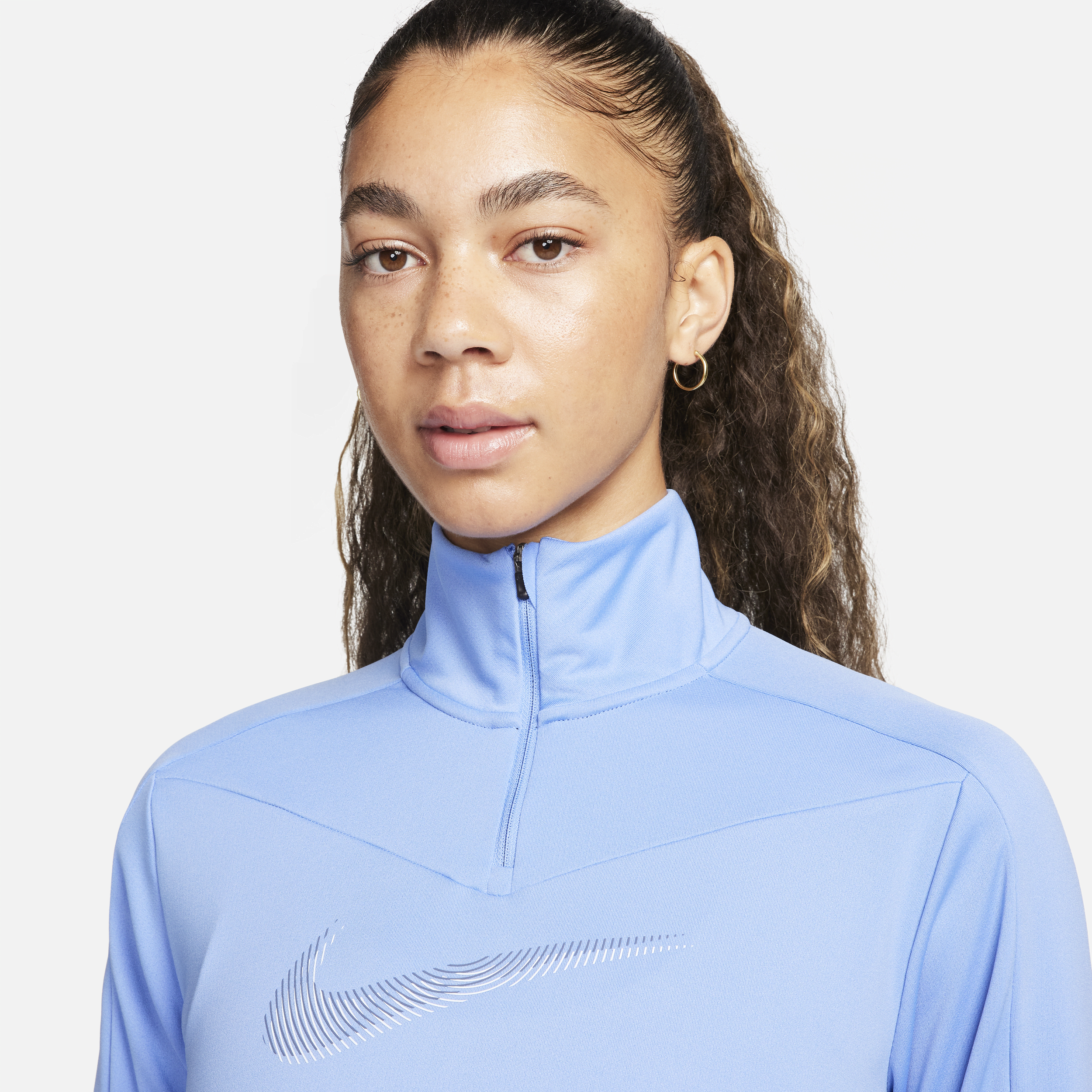 Nike Dri-FIT Swoosh hardlooptop met korte rits voor dames Blauw