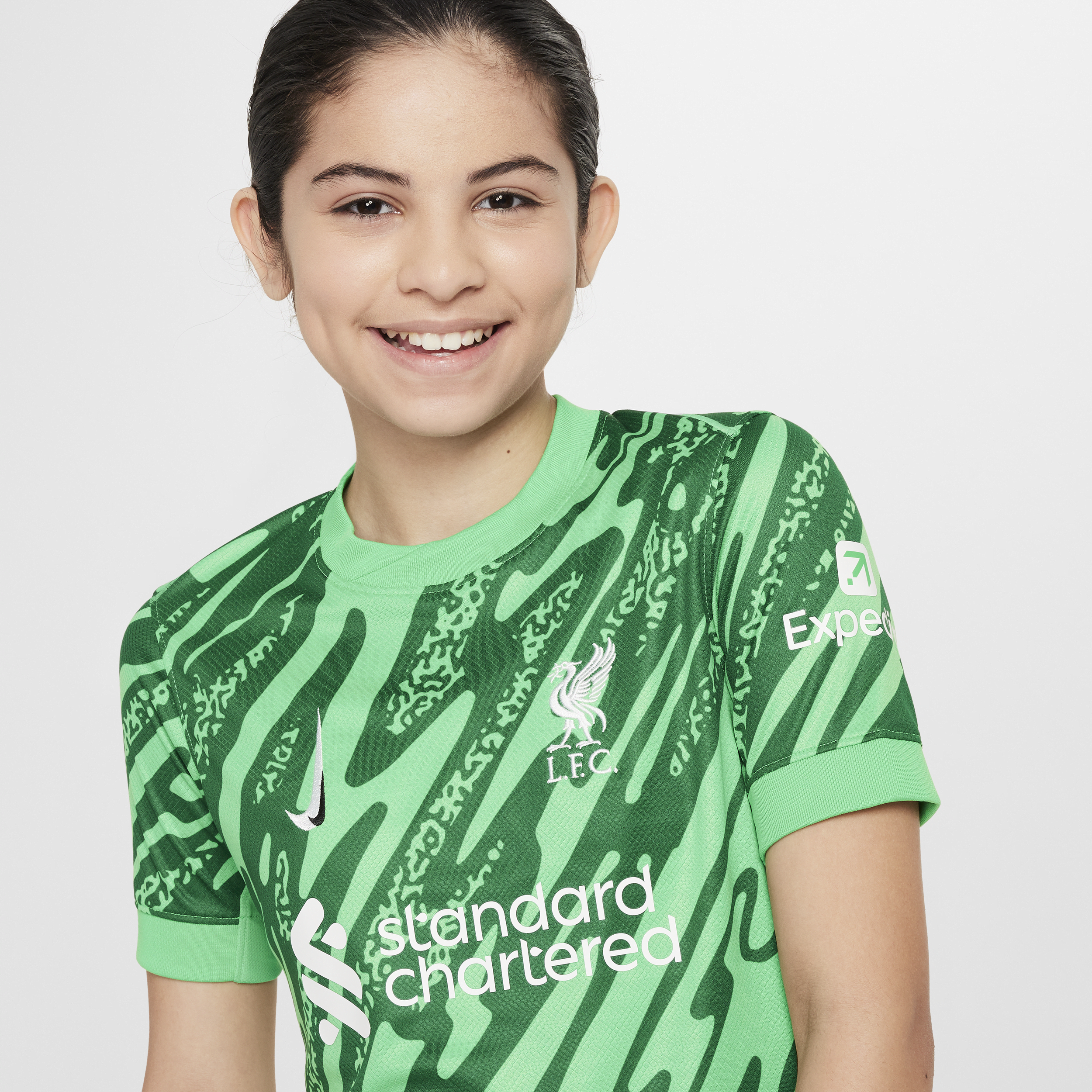 Thumbnail - FC Liverpool 2024/25 Stadium Goalkeeper Third Nike Dri-FIT Replika-Kurzarm-Fußballtrikot (ältere Kinder) - Grün