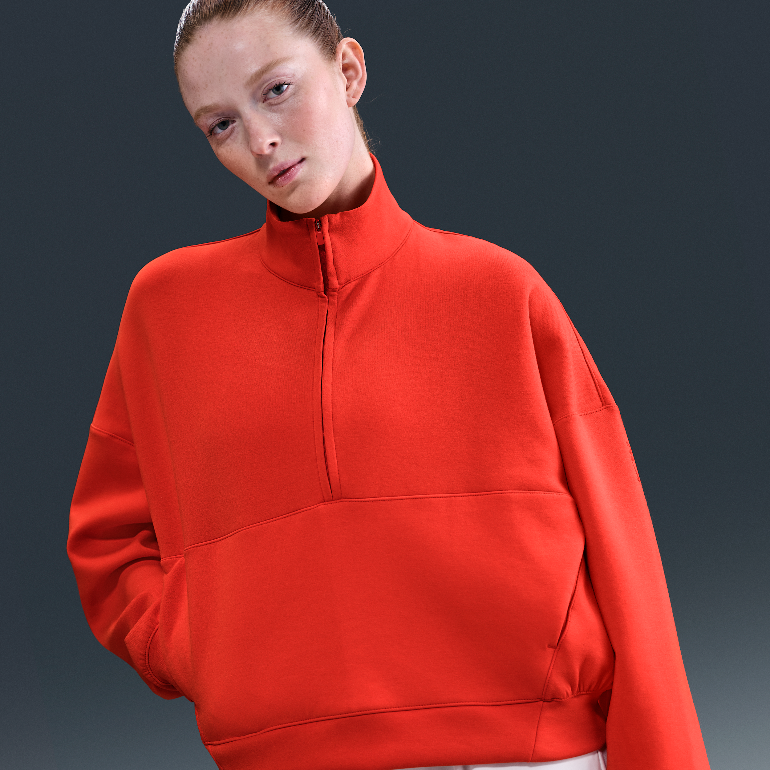 Nike 24.7 ImpossiblySoft Womens Dri-FIT Oversized 1/2-Zip Top - Red - Polyester/Modal/Cotton