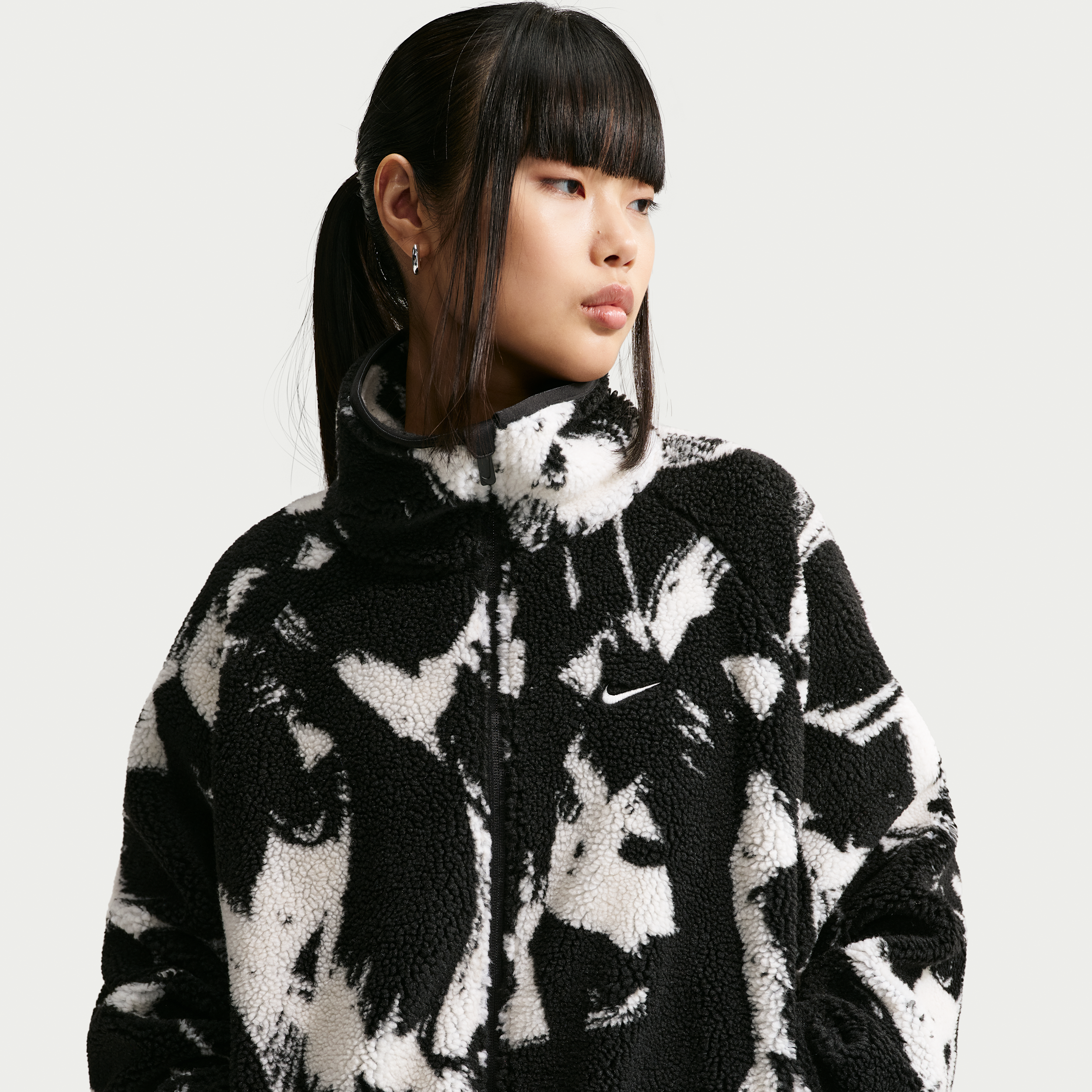 Nike oversized hoogpolige fleecetop voor dames - Zwart