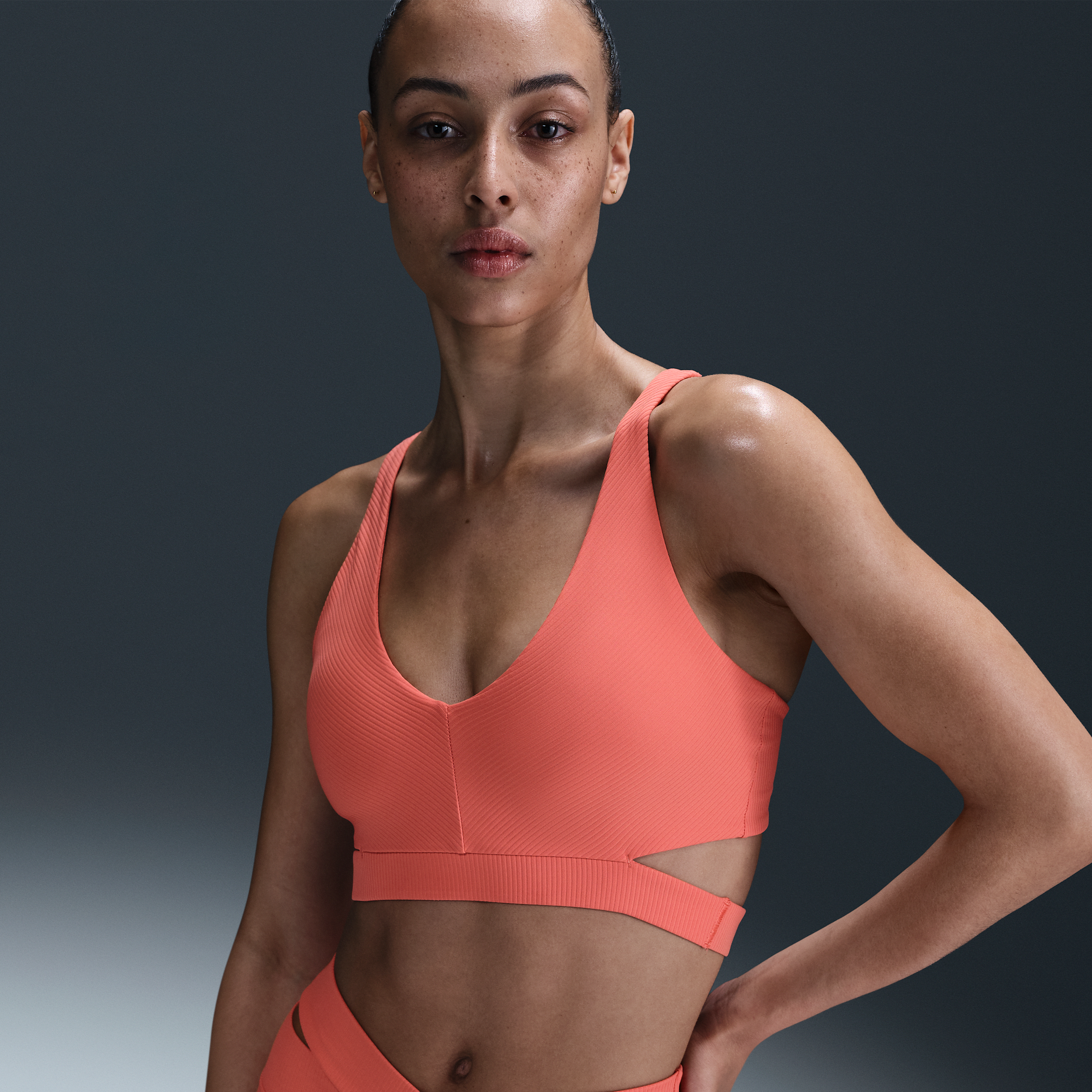 Nike Zenvy Rib sport-bh met vulling en lichte ondersteuning - Oranje