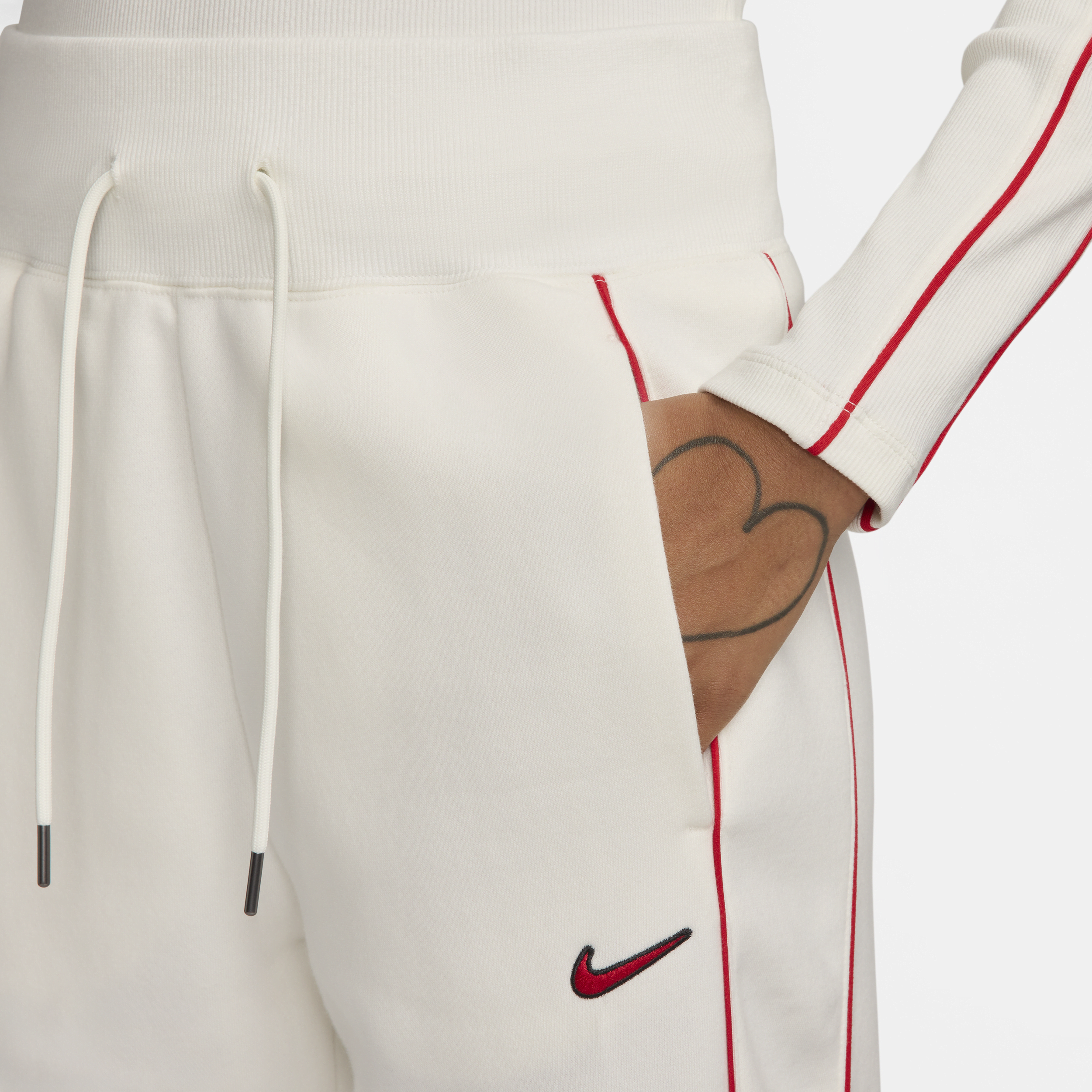 Nike Sportswear Phoenix Fleece joggingbroek met hoge taille en open zoom voor dames Wit