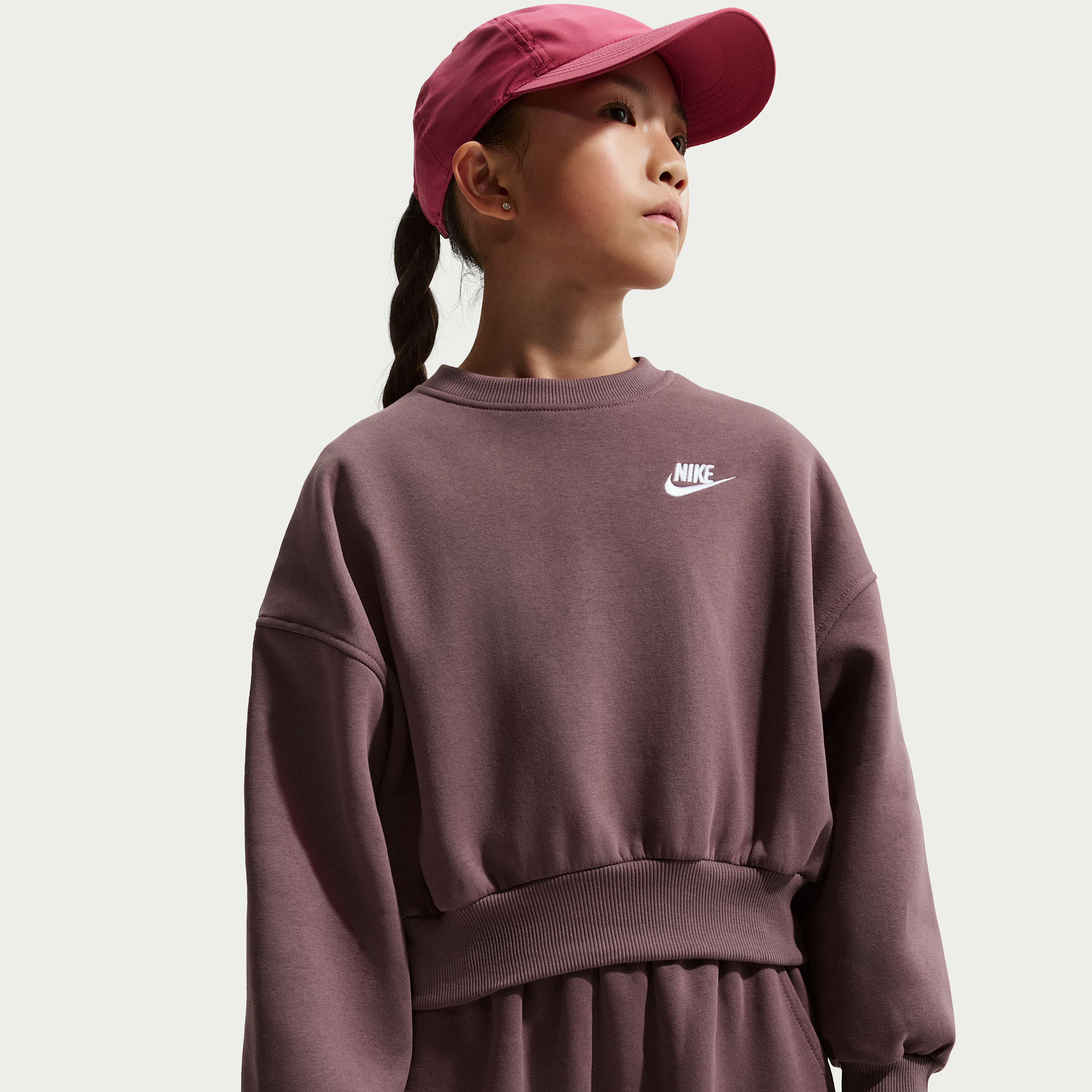 Nike Club Fleece Girls Boxy Crew-Neck Sweatshirt - Purple - Fleece