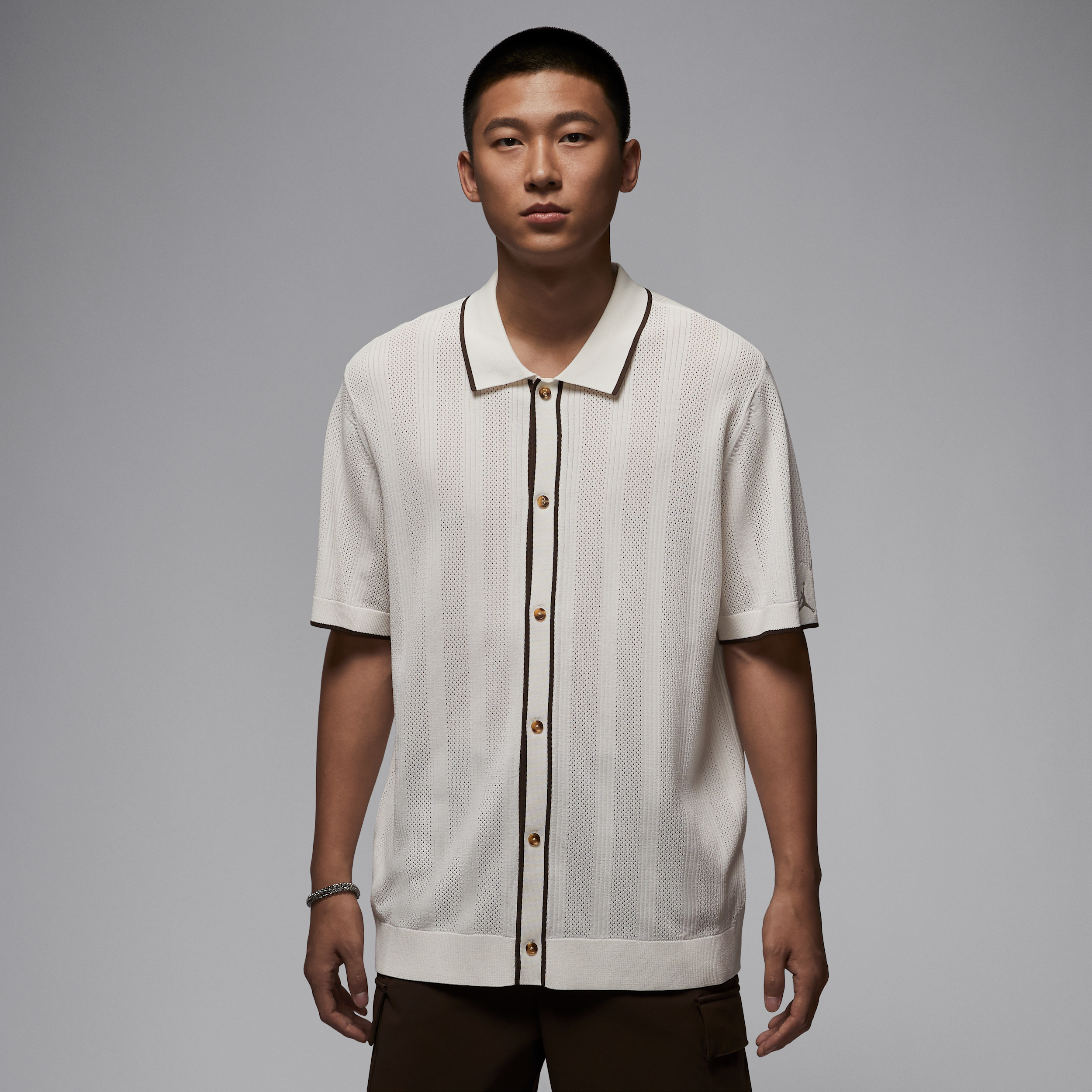 Nike Jordan Sport ​Mens Knit Button-Down Golf Top - Grey - Viscose/Nylon