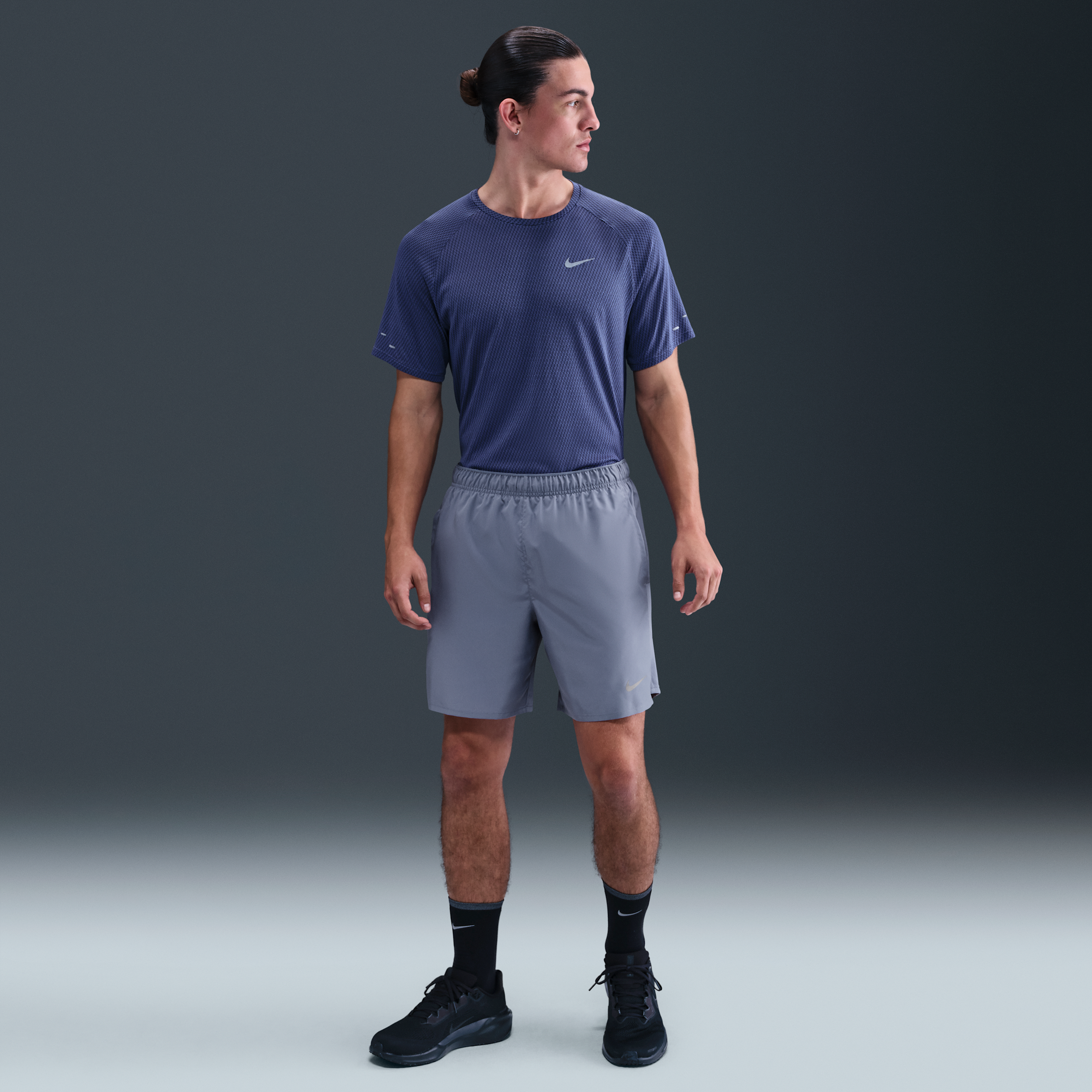 Nike Challenger Mens Dri-FIT 18cm (approx.) Brief-Lined Running Shorts - Blue - Polyester - 50% Recycled Polyester