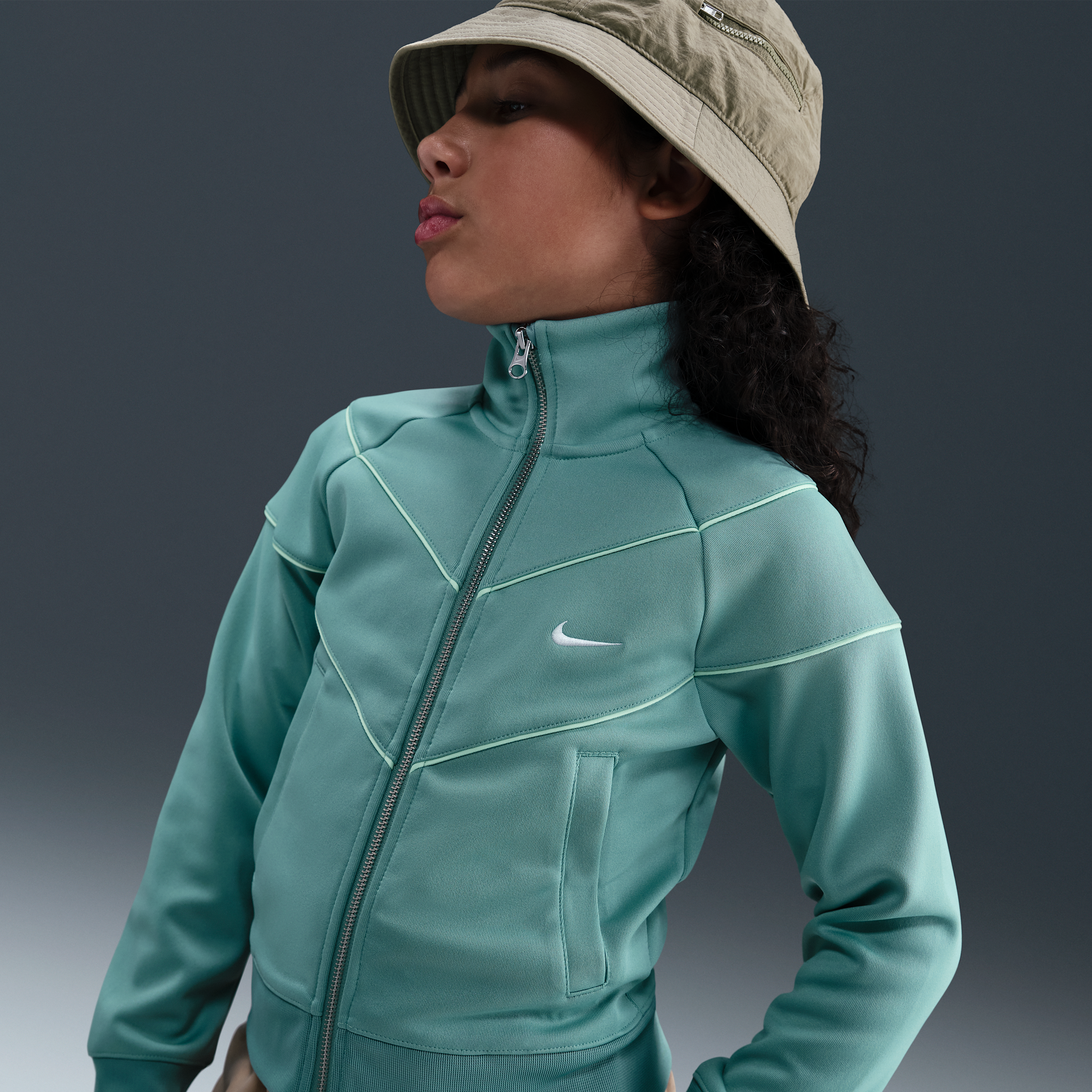 Nike Sportswear Older Kids (Girls) Knit Tracksuit Jacket - Green - Polyester
