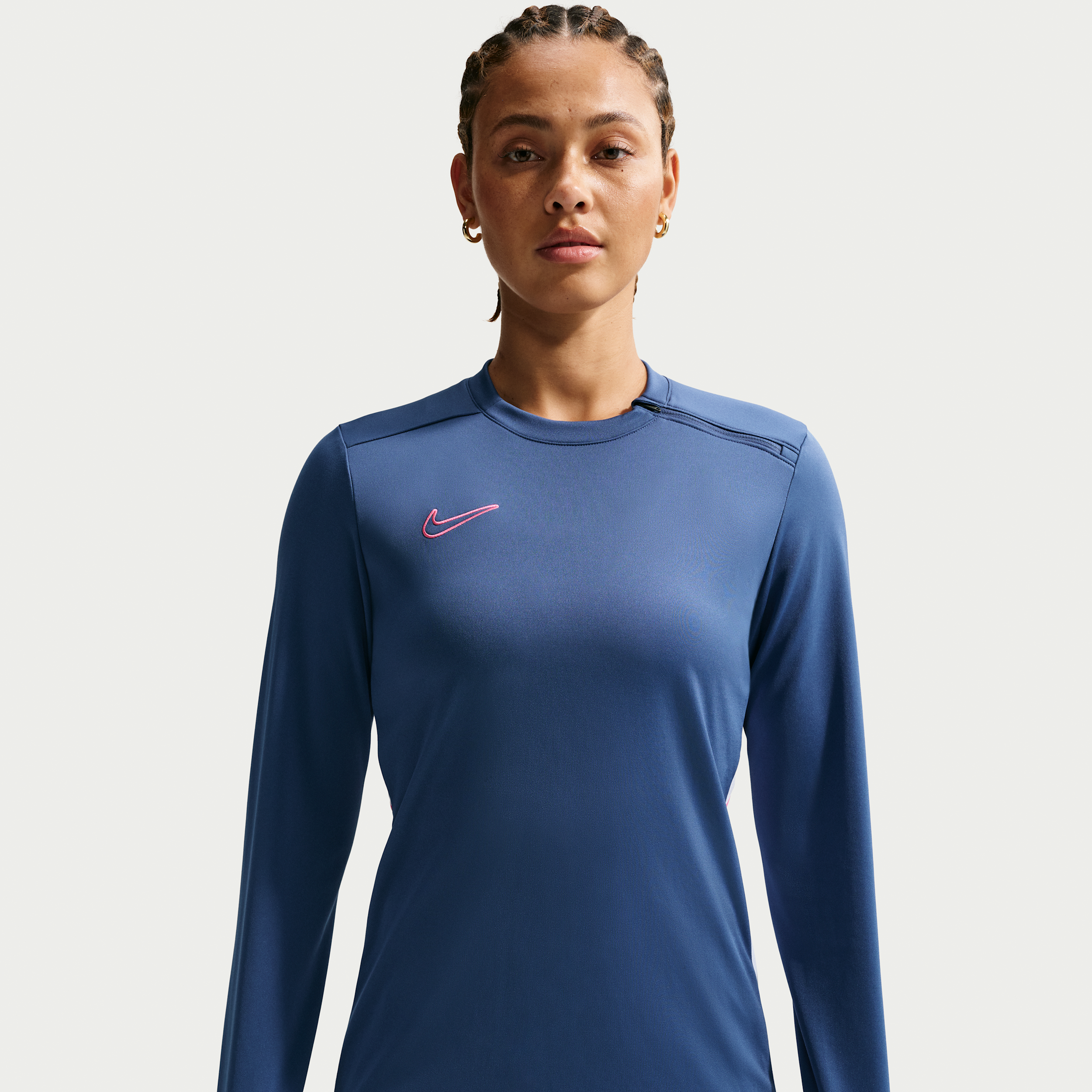 Langærmet Nike Academy Dri-FIT-fodboldtrøje med rund hals til kvinder - blå