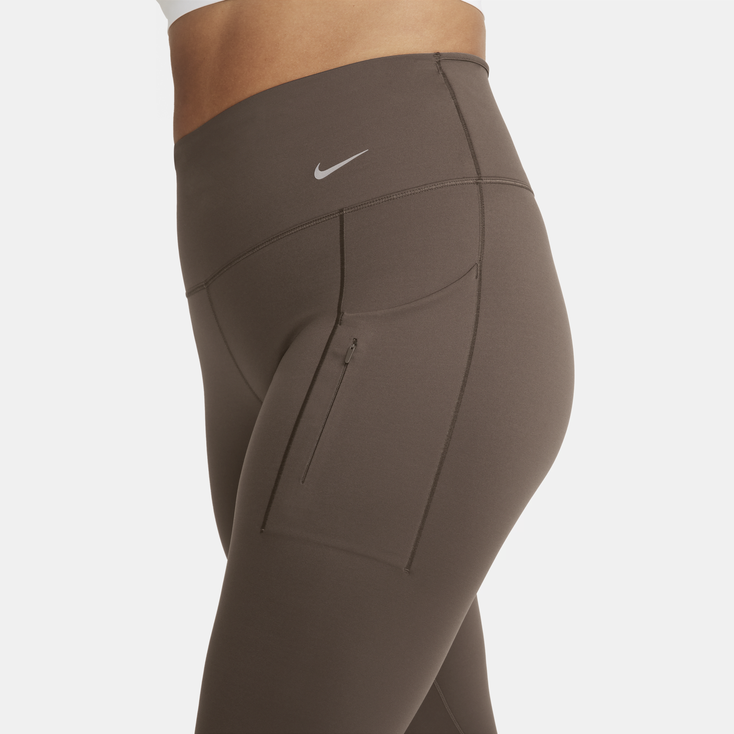 Nike Go Lange legging met hoge taille zakken en complete ondersteuning voor dames Bruin