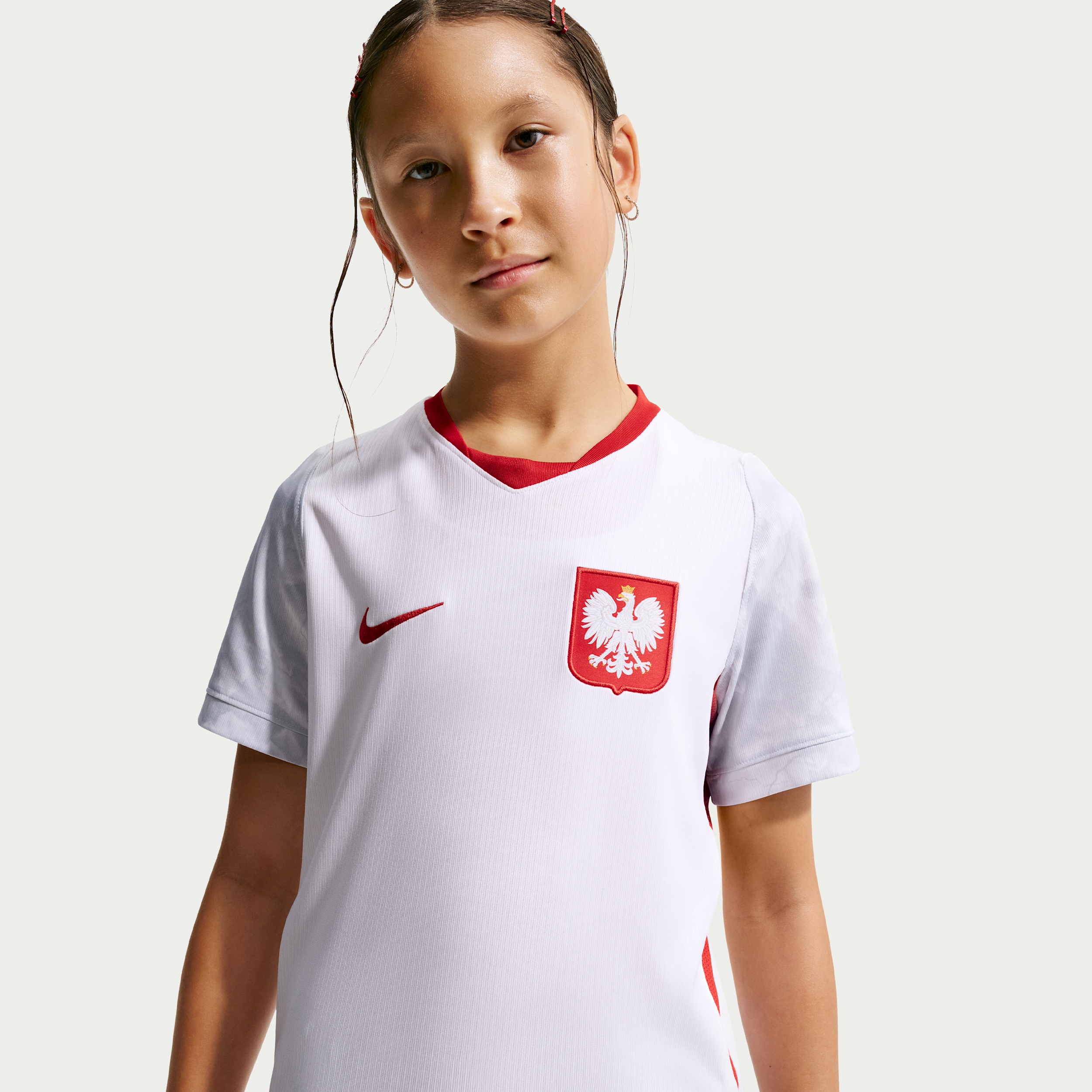 Polen 2026 Stadium Home Nike Dri-FIT Replica-fodboldtrøje til større børn - hvid