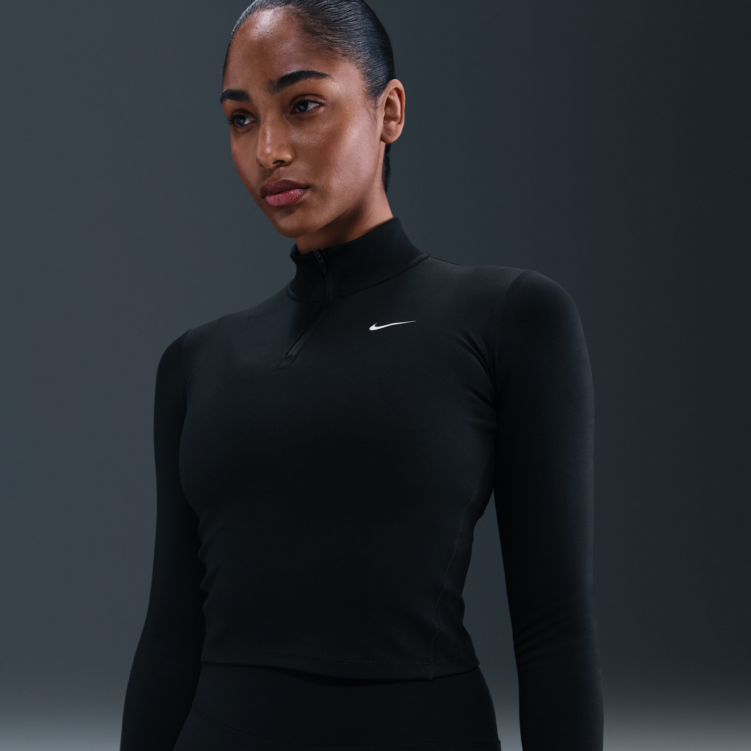 Thumbnail - Nike One Fitted Dri-FIT-Midlayer mit Viertelreißverschluss für Damen - Schwarz