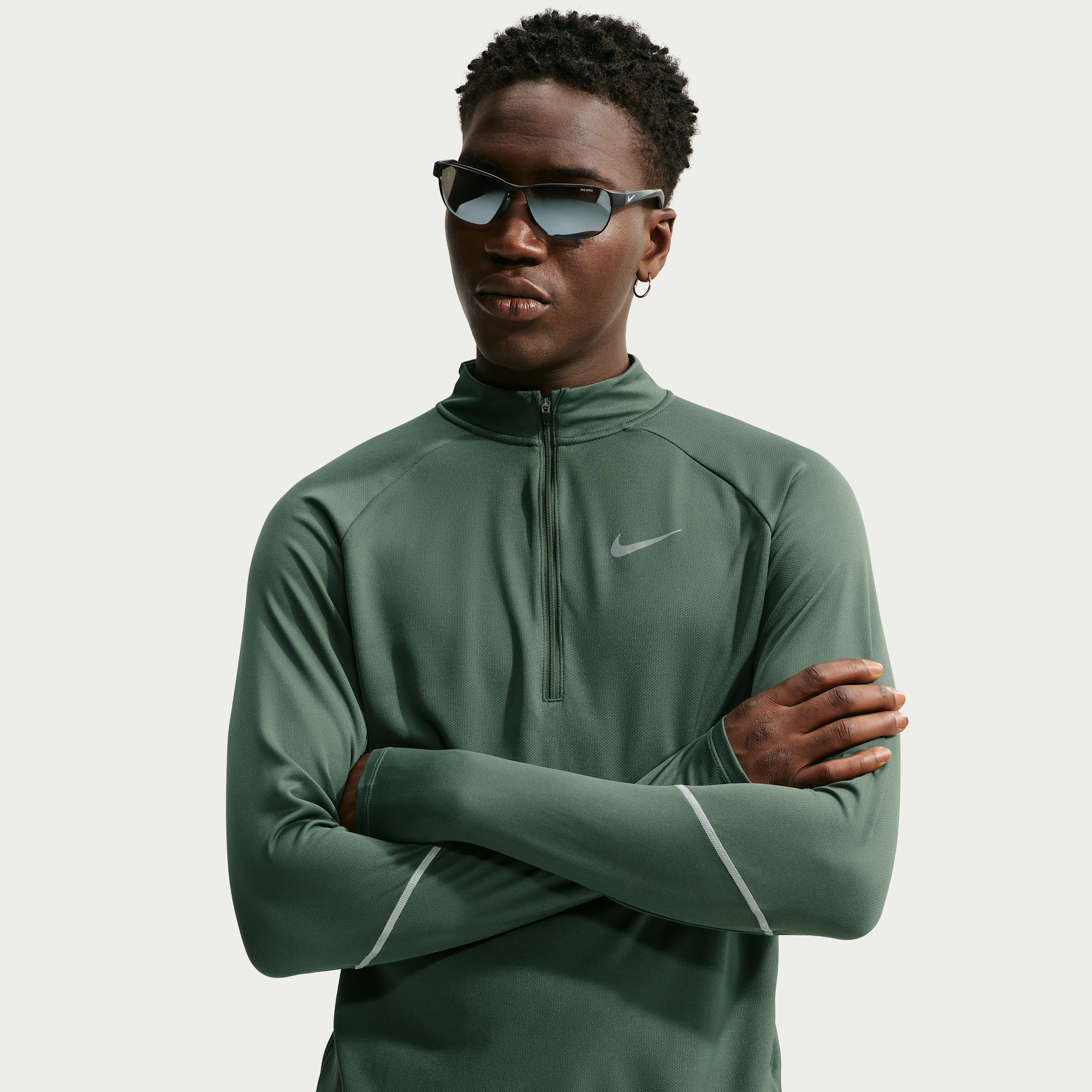 Nike Miler Dri-FIT-løbeoverdel med lynlås i halv længde til mænd - grøn