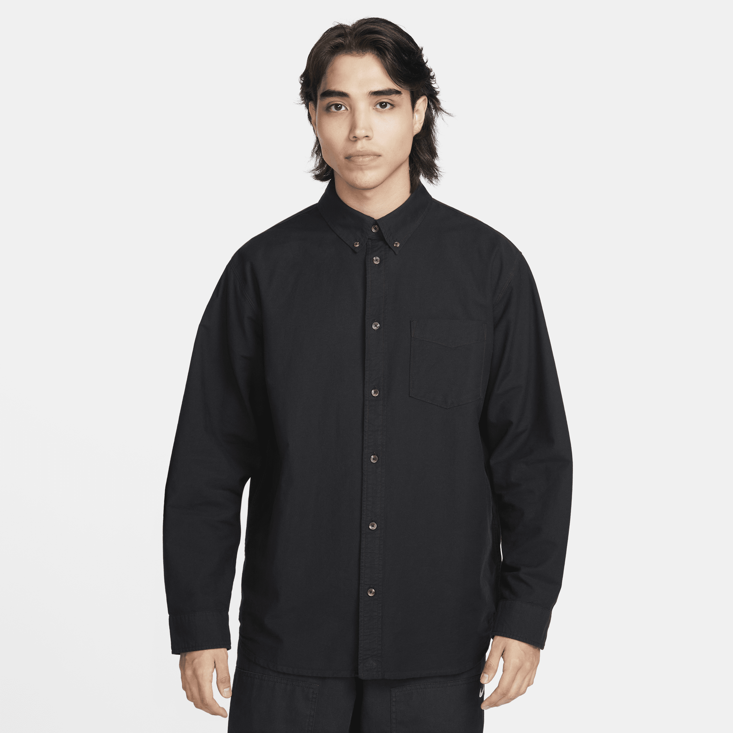 Nike Life Oxford-overhemd met lange mouwen en knoopsluiting voor heren Zwart