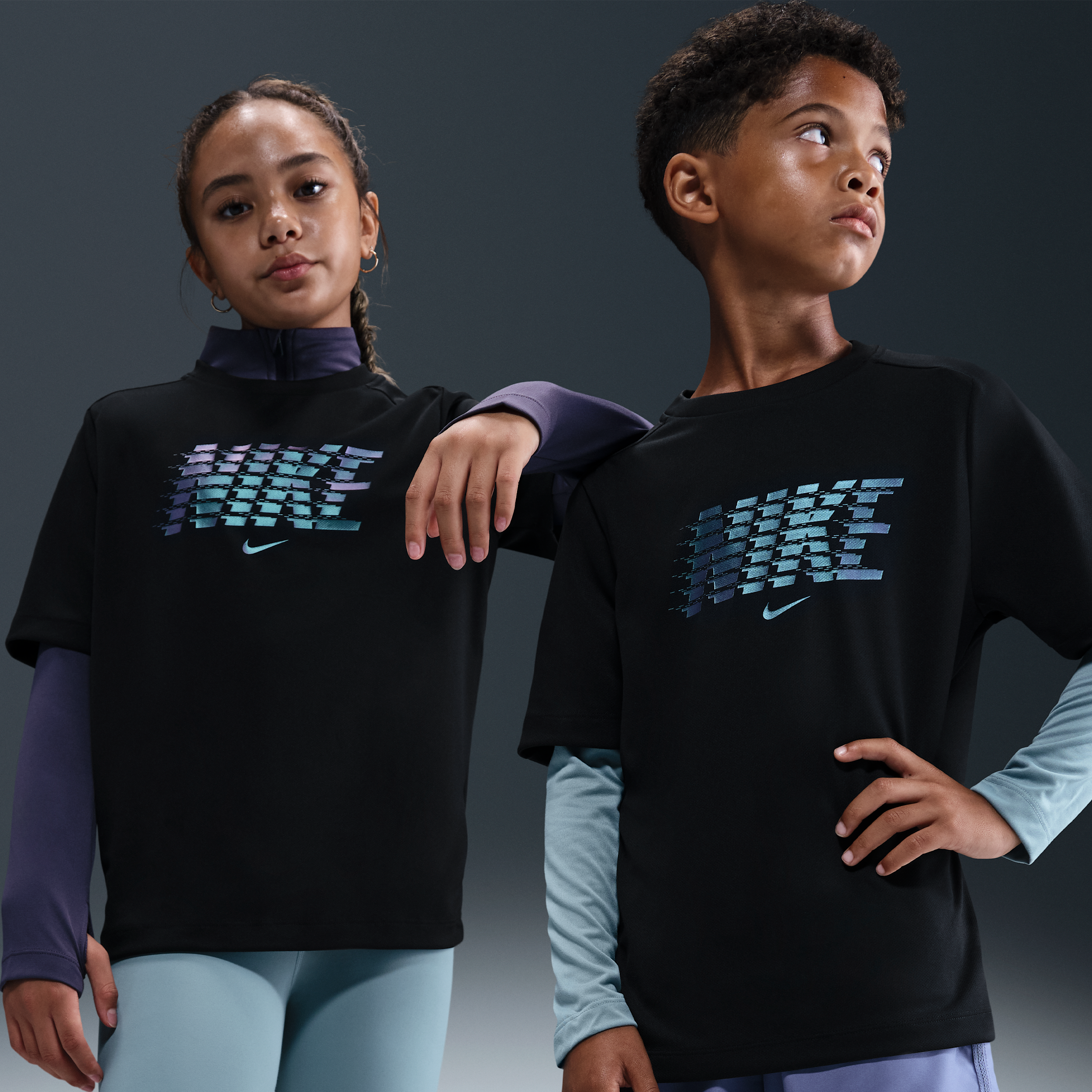 Nike Multi Older Kids Dri-FIT Short-Sleeve Top - Black - Polyester