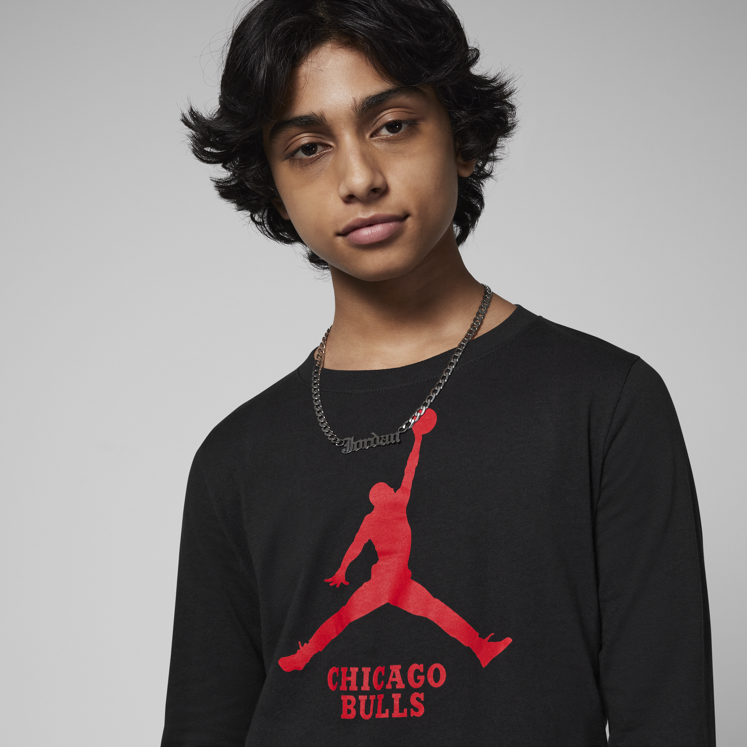 Jordan Chicago Bulls Essential NBA-shirt met lange mouwen voor jongens Zwart