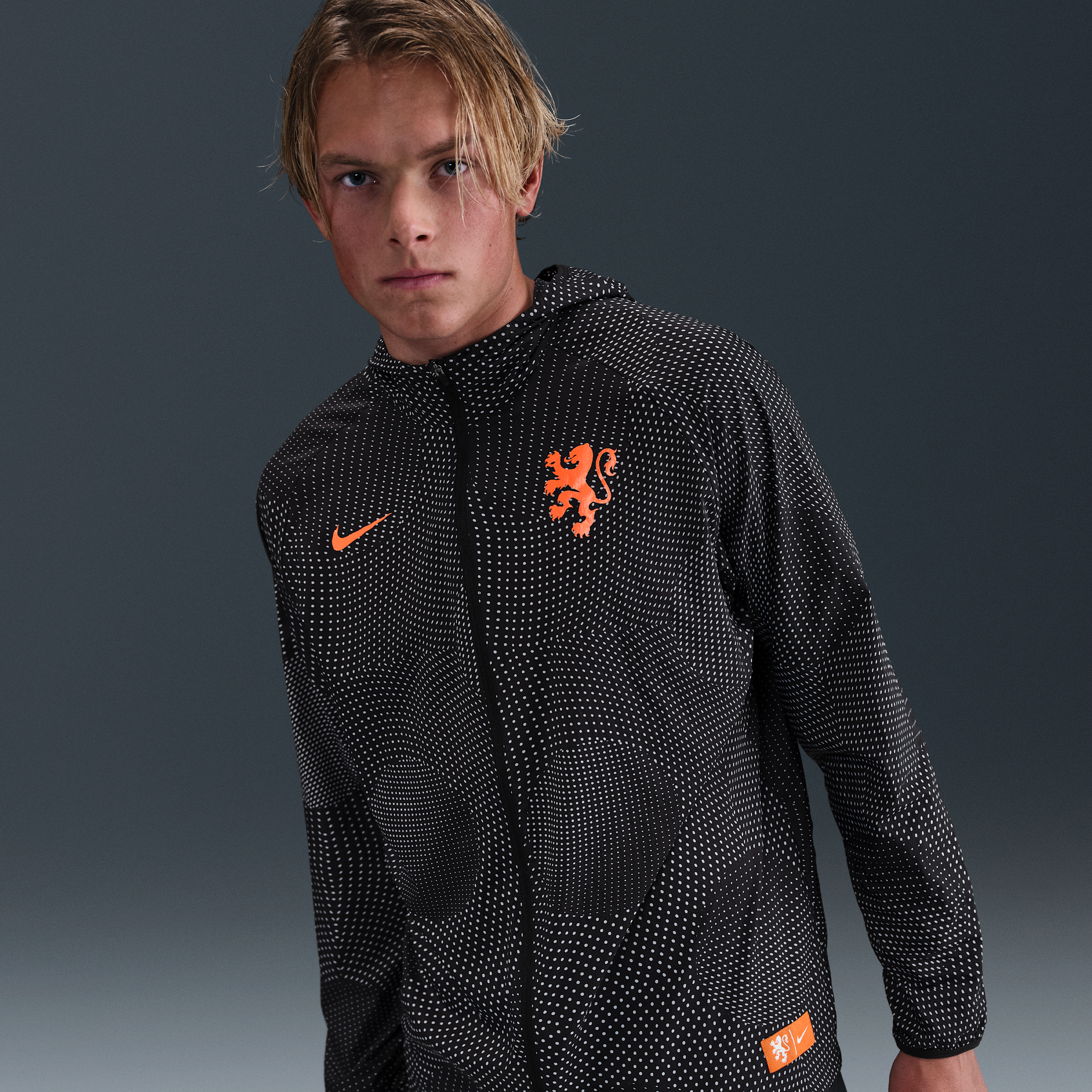 Netherlands Aireez Mens Nike Football Printed Jacket - Black - Nylon