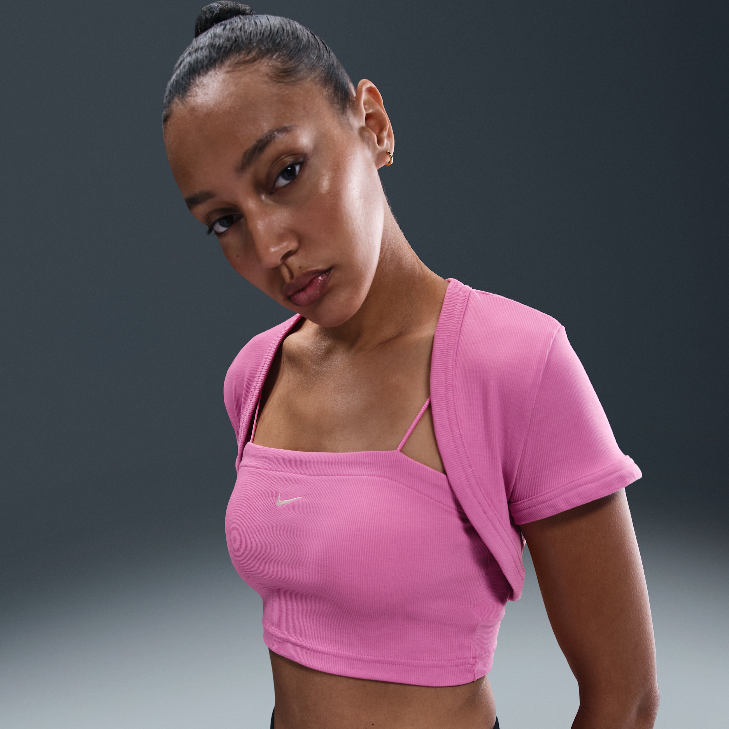 Thumbnail - Nike Sportswear Chill Knit enges, kurz geschnittenes Mini-Rib 2-in-1-Oberteil (Damen) - Pink