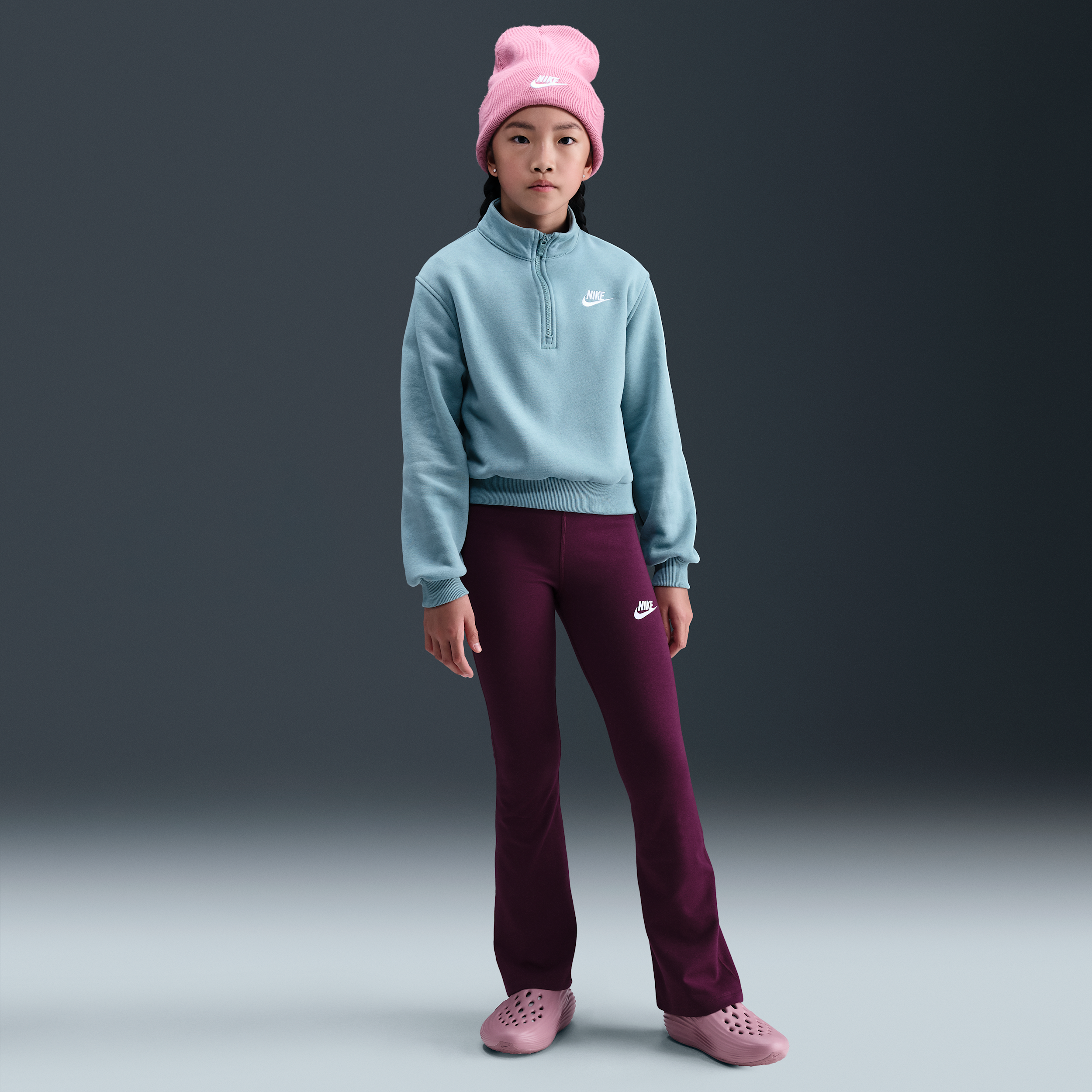 Nike Classic Girls High-Waisted Flared Leggings - Red - Cotton/Polyester/Elastane