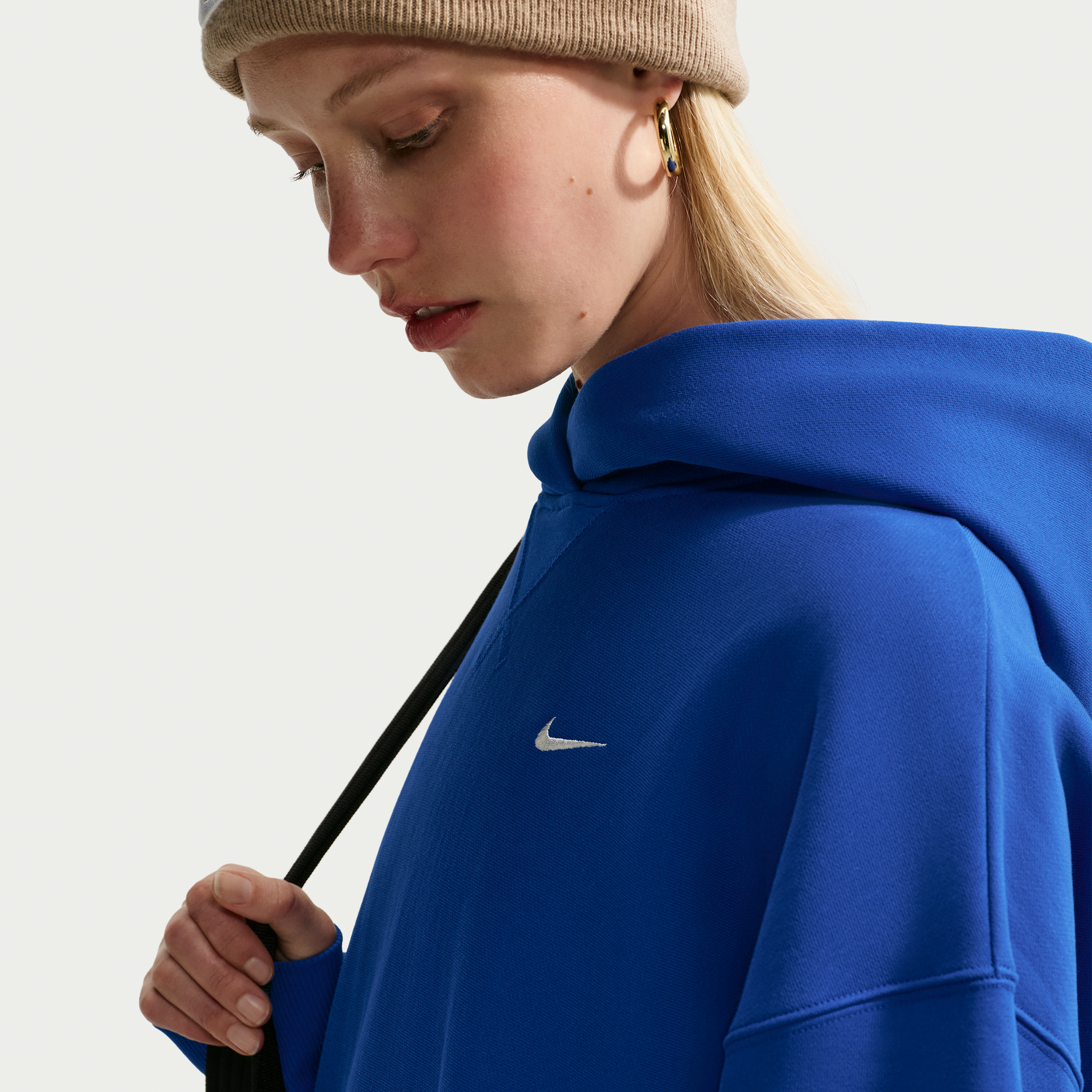 Oversized Nike Studio Fleece-hættetrøje i kraftigt materiale til kvinder - blå