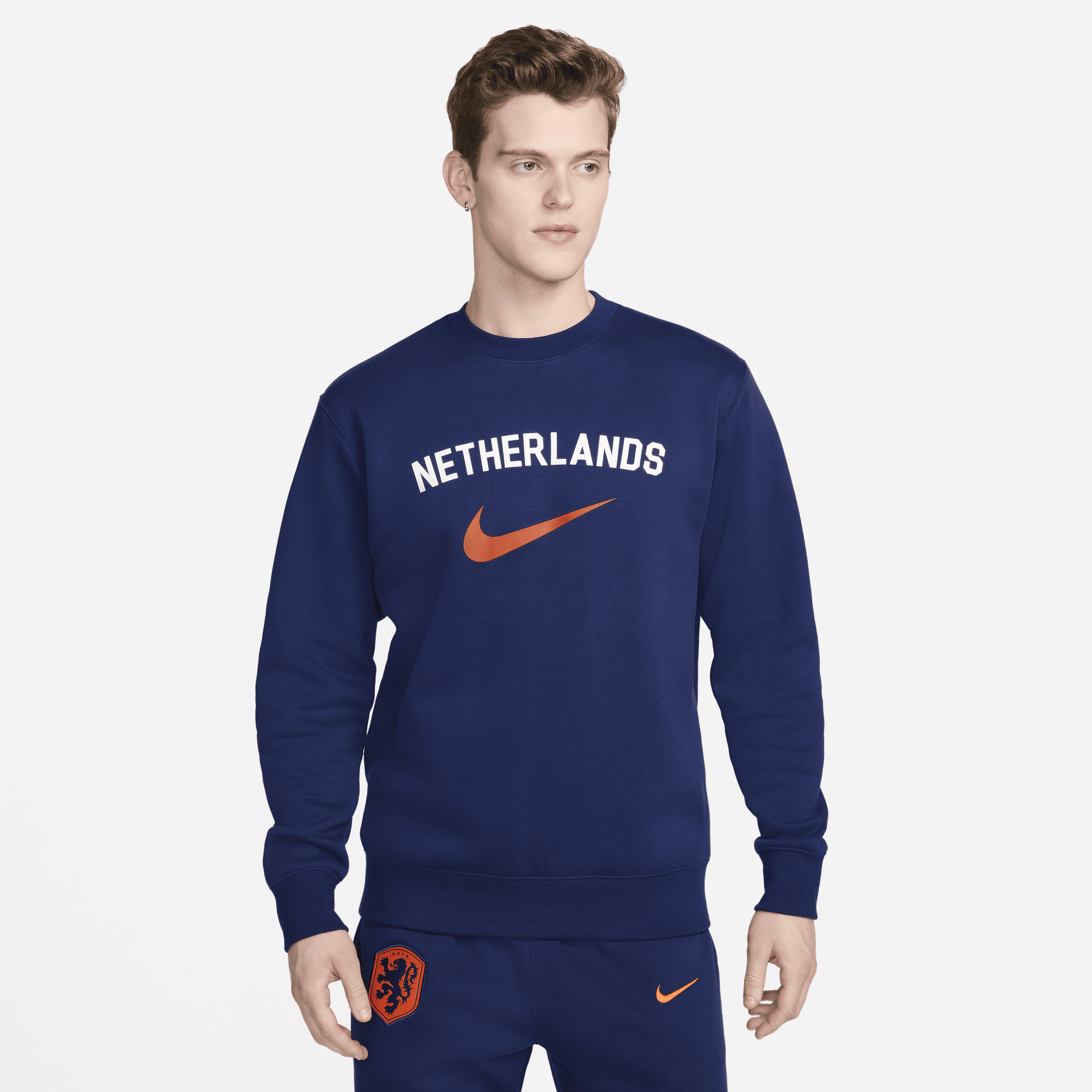 Nike Nederland Club Fleece voetbalsweatshirt met ronde hals voor heren Blauw