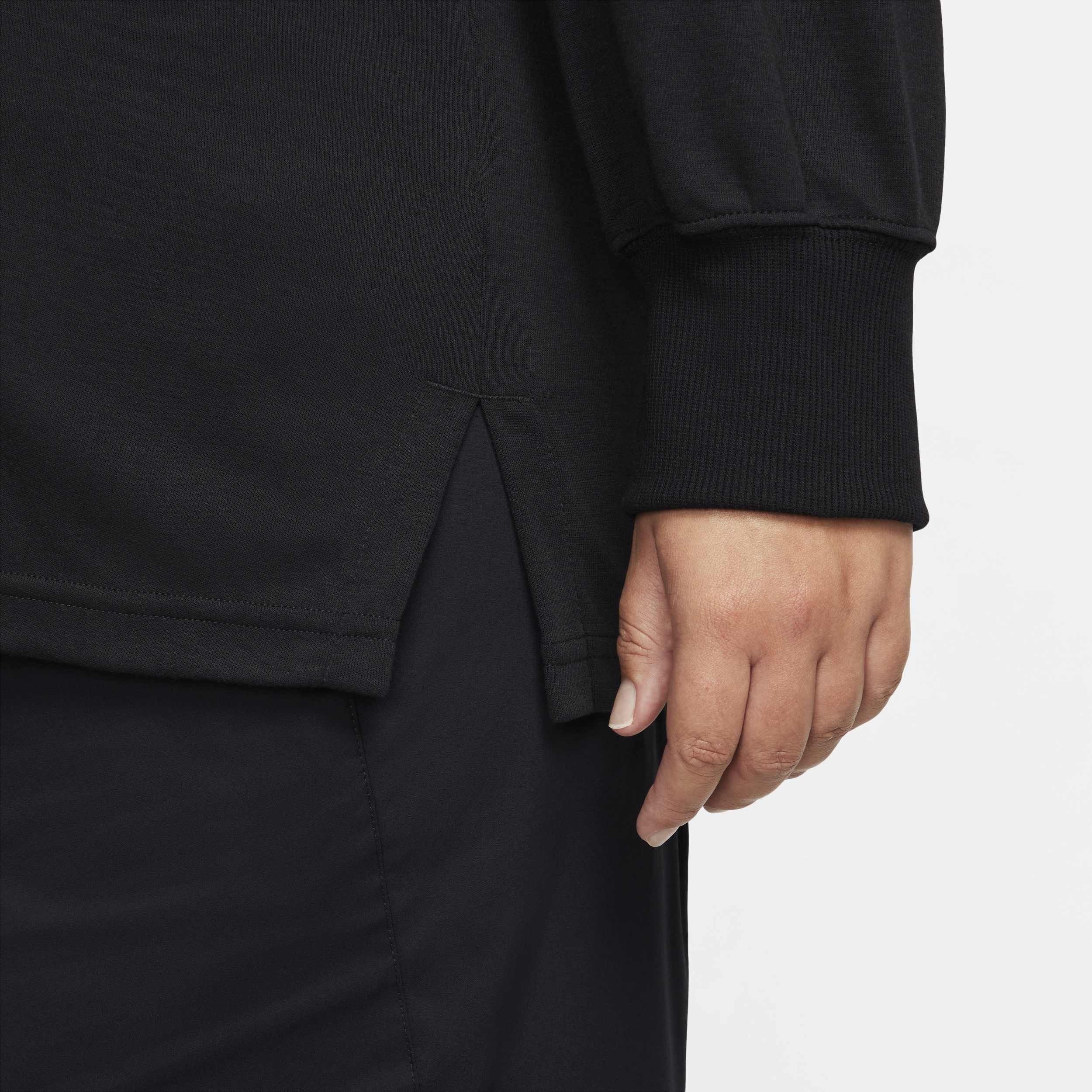 Nike Sportswear Essential oversized polo met lange mouwen voor dames (Plus Size) Zwart