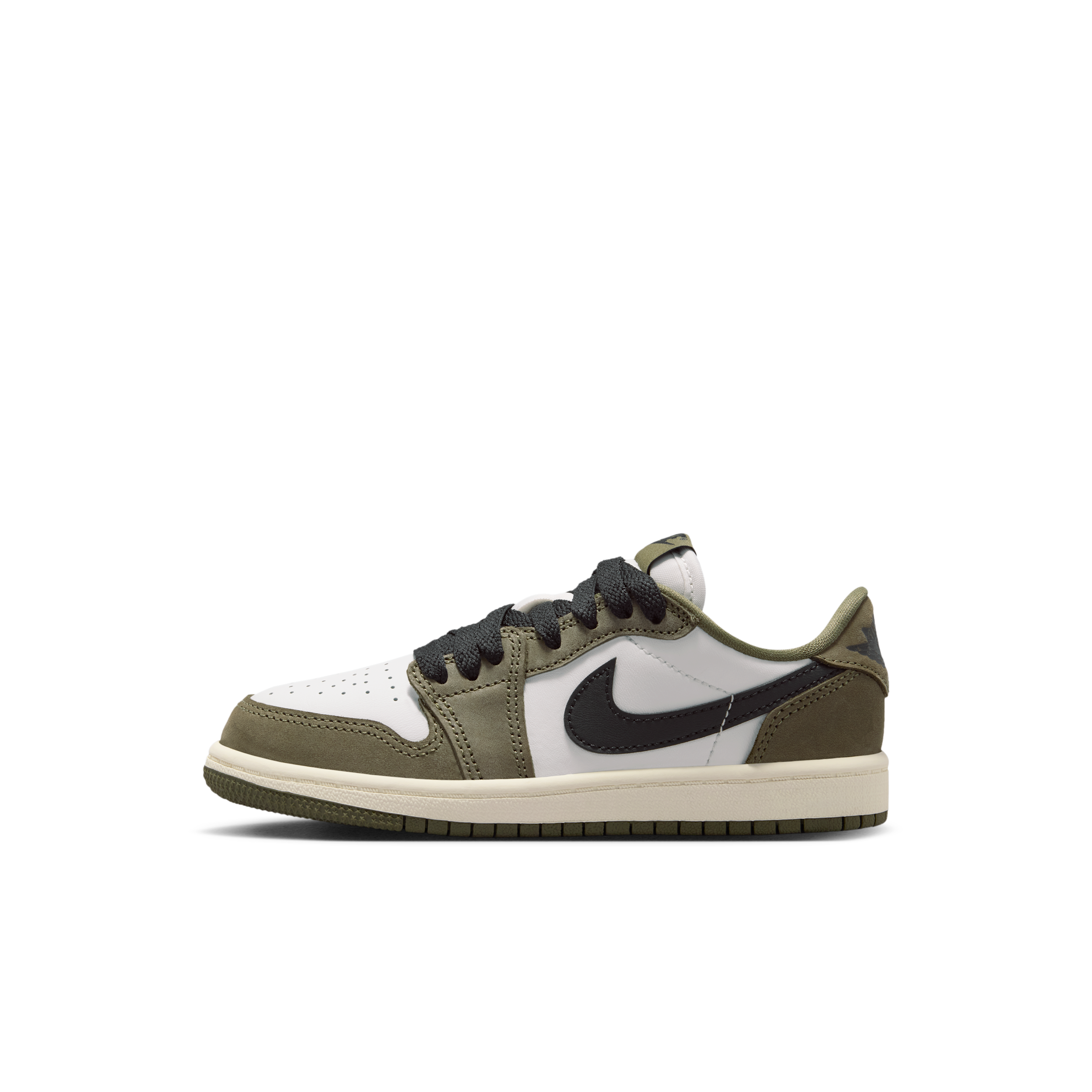 Nike Air Jordan 1 Retro Low Medium Olive and Summit White Younger Kids Shoes - Green