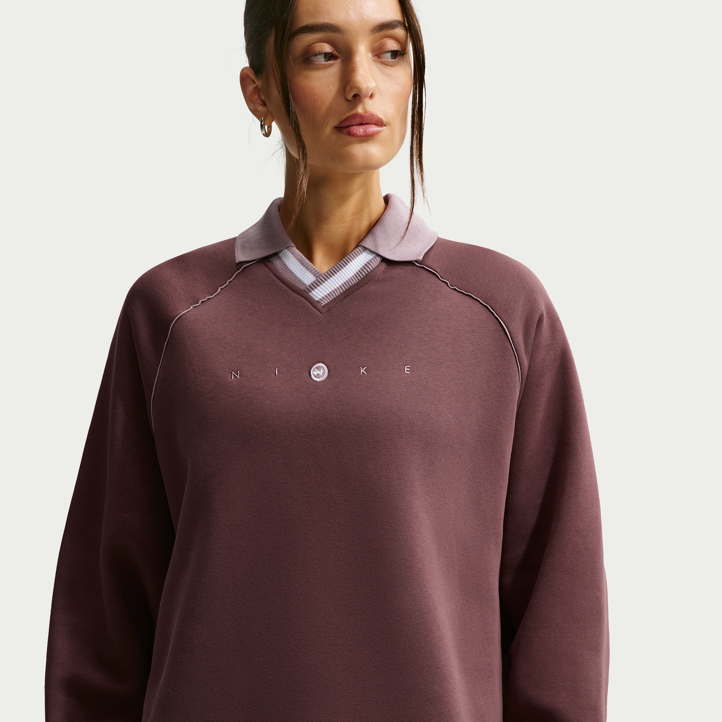 Nike Phoenix Fleece Womens Oversized Graphic Polo Top - Purple - Cotton/Polyester