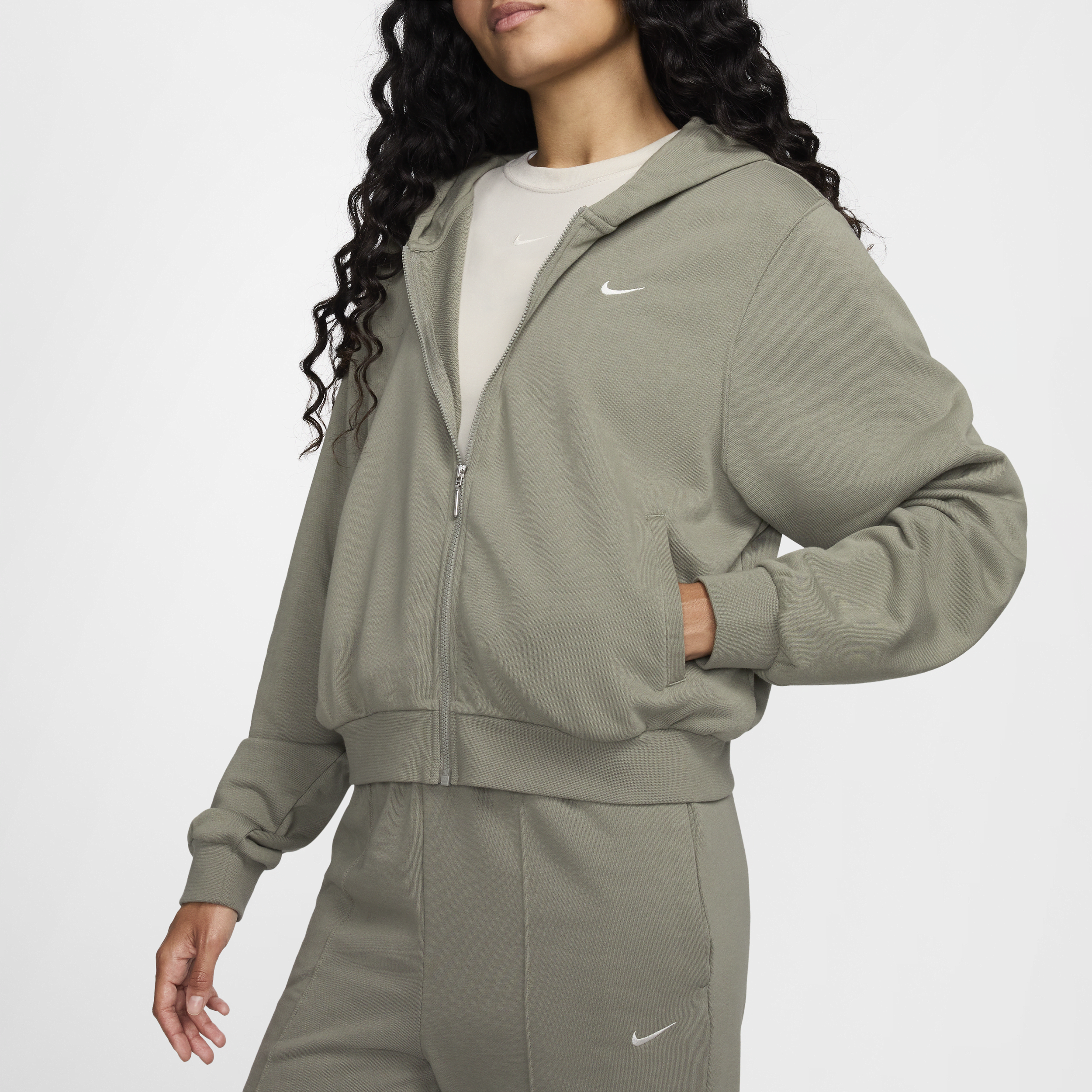 Sweat à capuche en molleton à zip et coupe ample Nike Sportswear Chill Terry pour femme - Vert