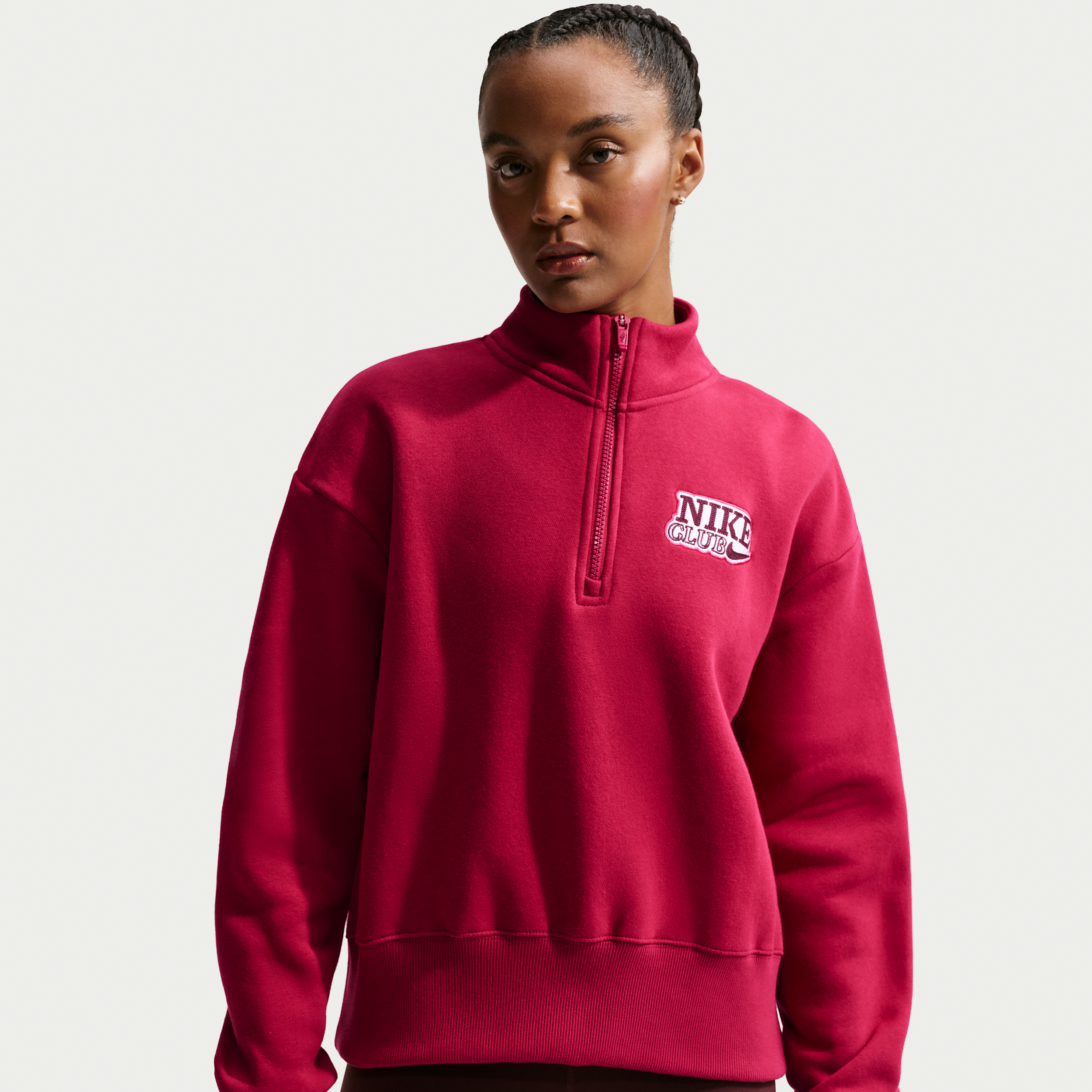 Thumbnail - Nike Fleece-Oberteil in Oversize mit Viertelreißverschluss für Damen - Rot