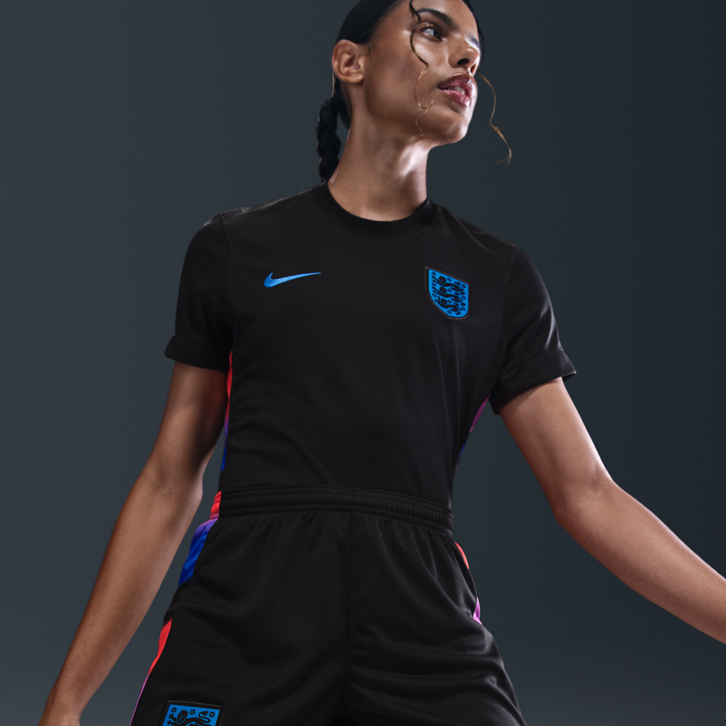 Thumbnail - England 2025/26 Stadium Away Nike Replika-Fußballshorts mit Dri-FIT-Technologie (Damen) - Schwarz