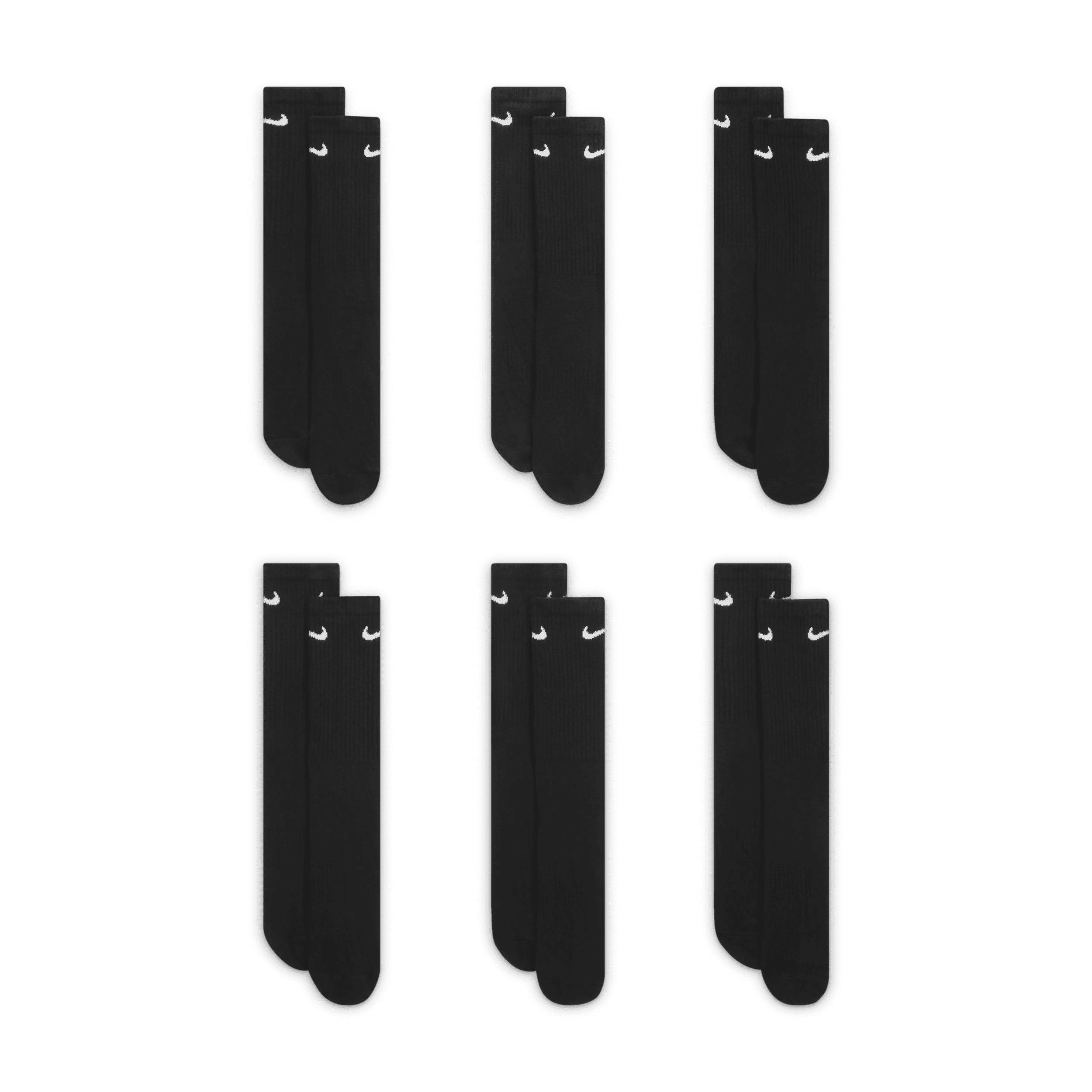 Chaussettes de training mi-mollet Nike Everyday Cushioned (6 paires) - Noir