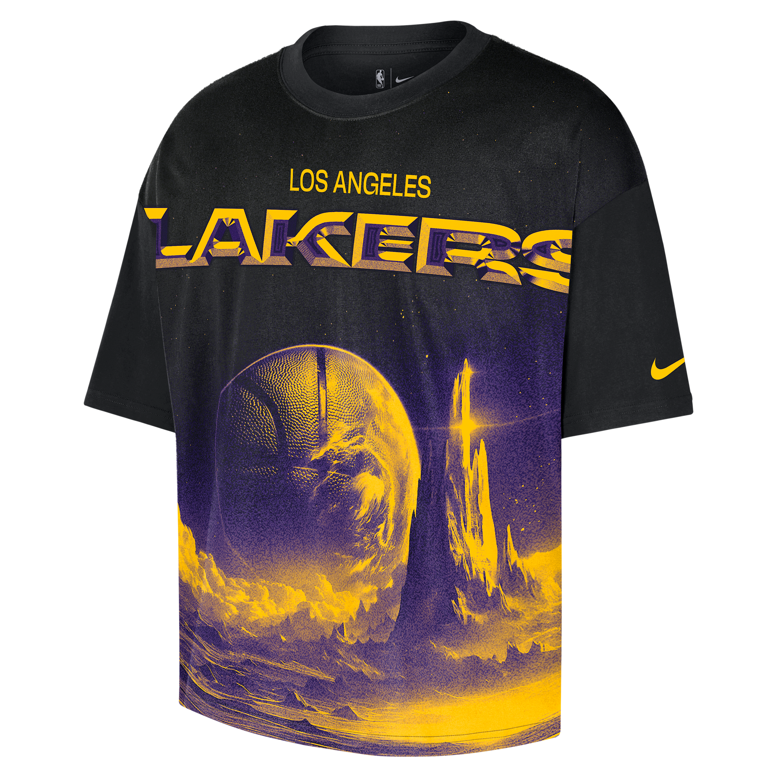 Los Angeles Lakers Courtside Mens Nike NBA Boxy T-Shirt - Black - Cotton
