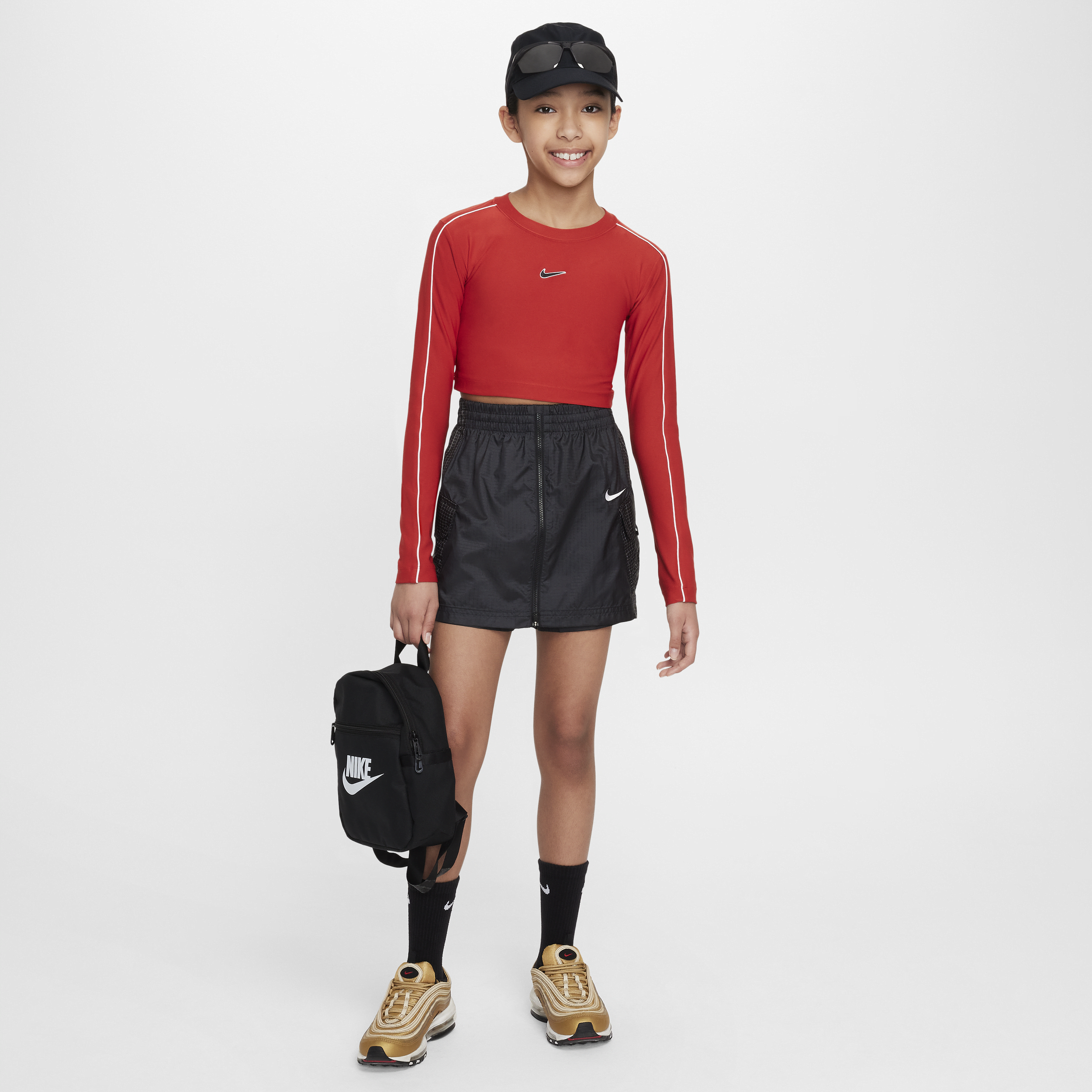 Nike Sportswear croptop met lange mouwen voor meisjes Rood
