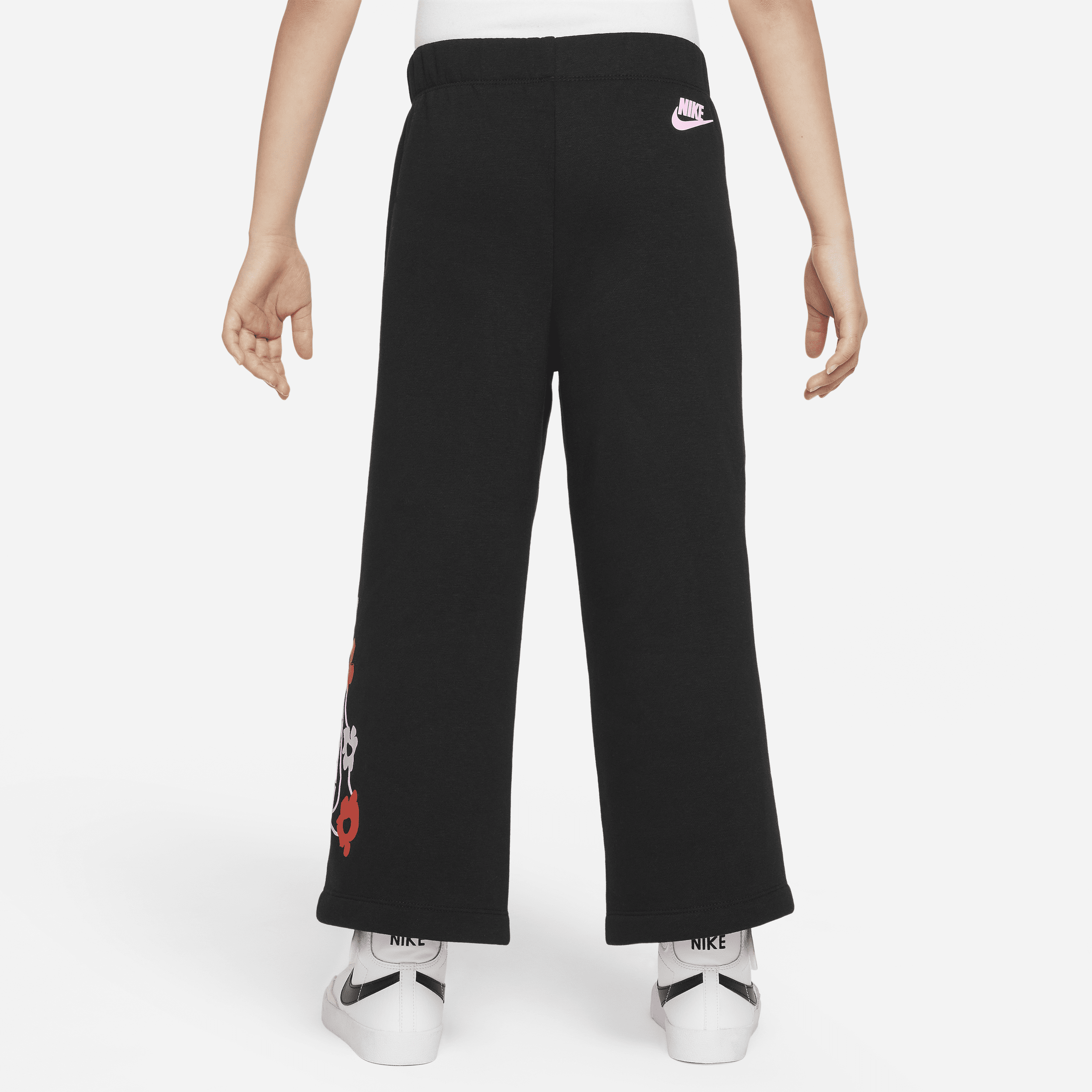 Nike Floral Fleece broek met wijde pijpen voor kleuters Zwart