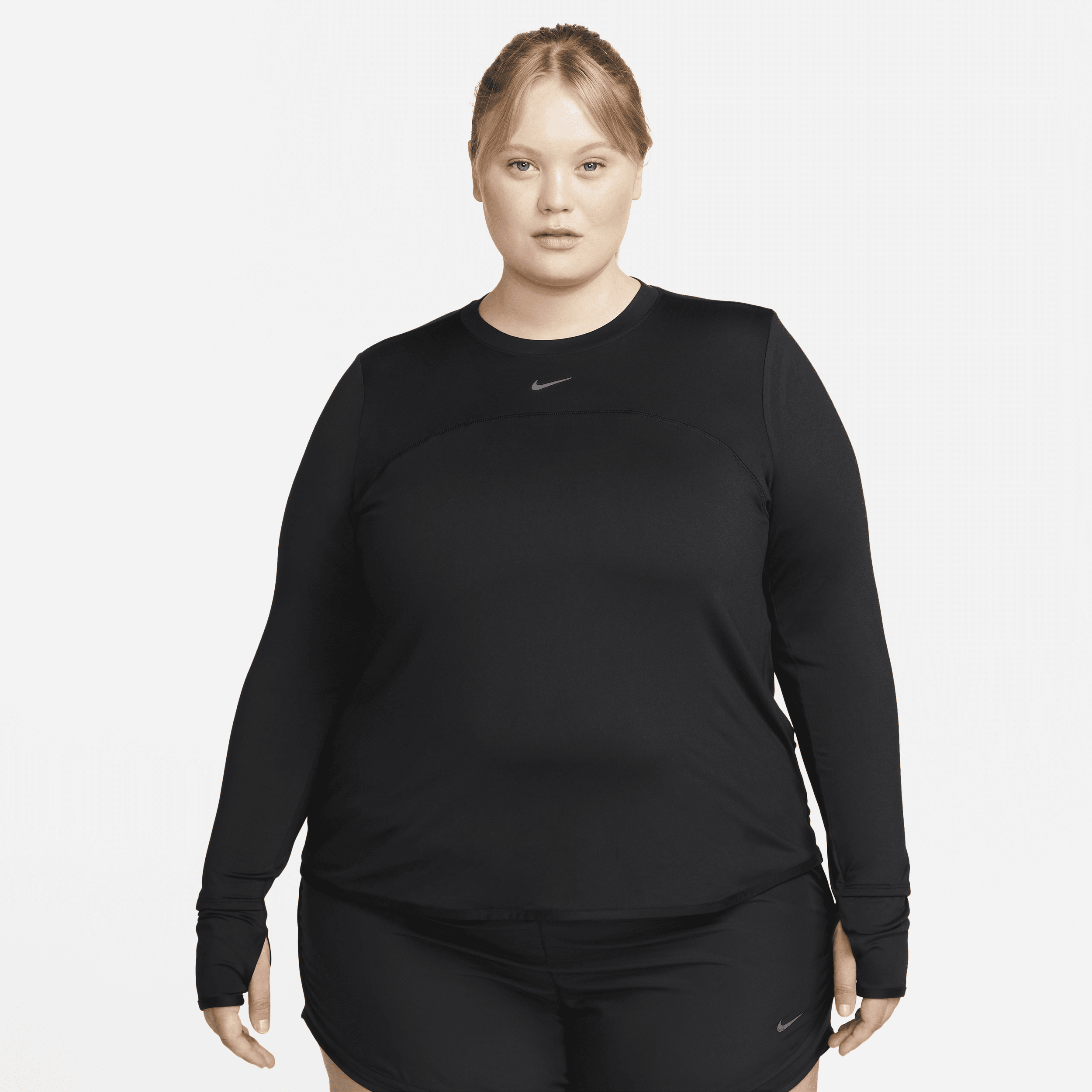 Nike Dri-FIT Swift UV hardlooptop met ronde hals voor dames (Plus Size) Zwart