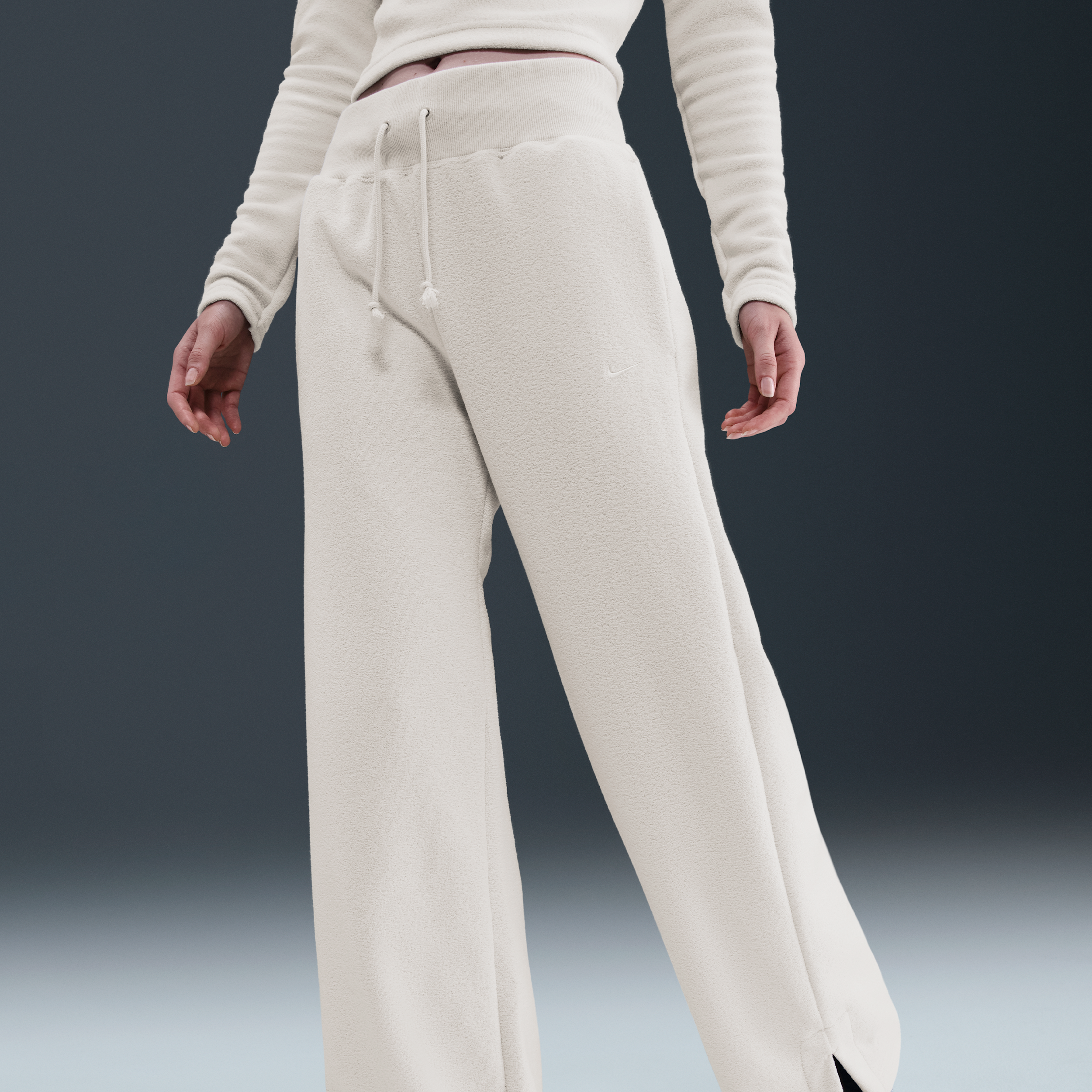 Thumbnail - Nike Phoenix Plush weiche Fleece Damen-Trainingshose mit hohem Taillenbund und weitem Bein - Grau