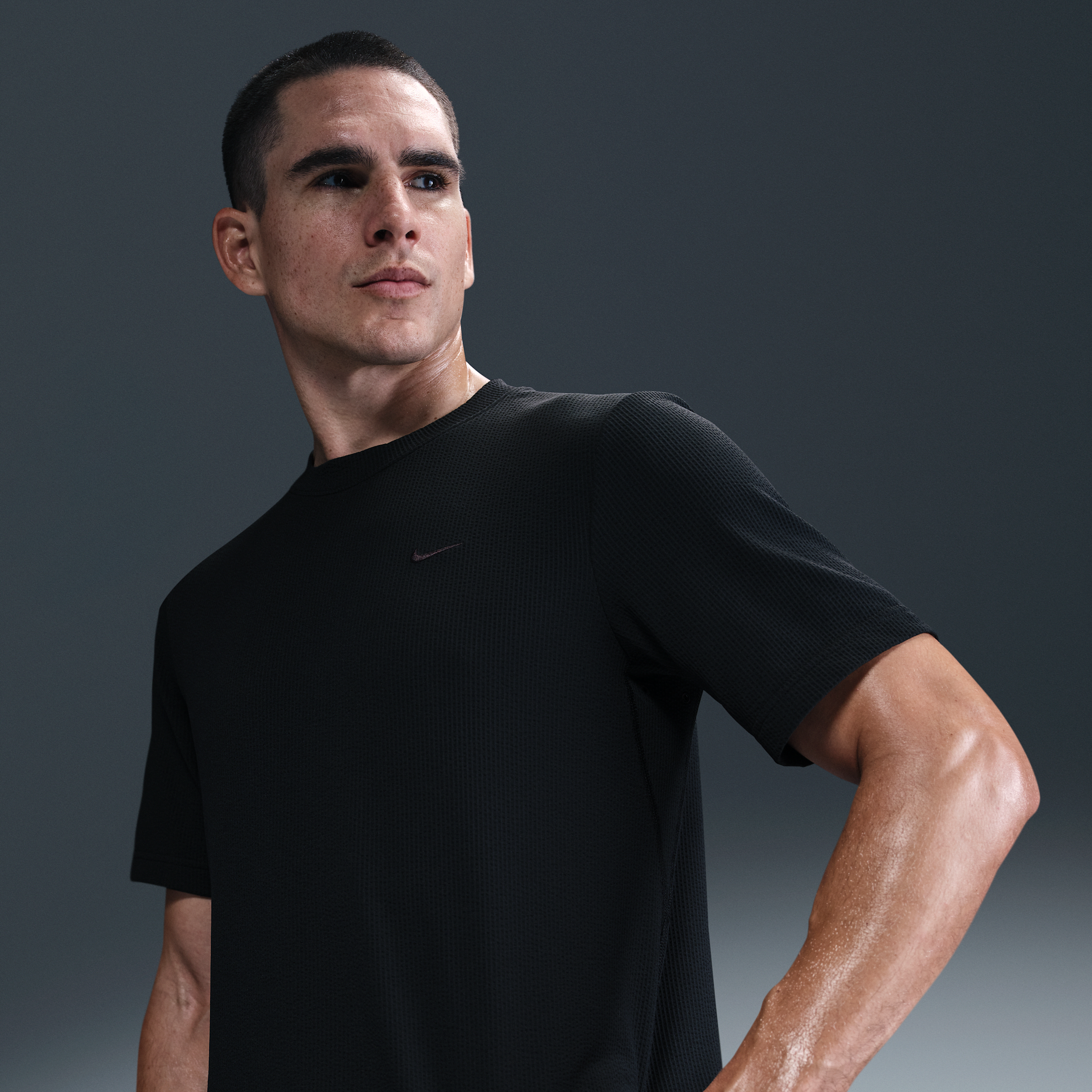 Nike Primary Men's Dri-FIT Seersucker Short-sleeve Versatile Top - Black - Sustainable Materials