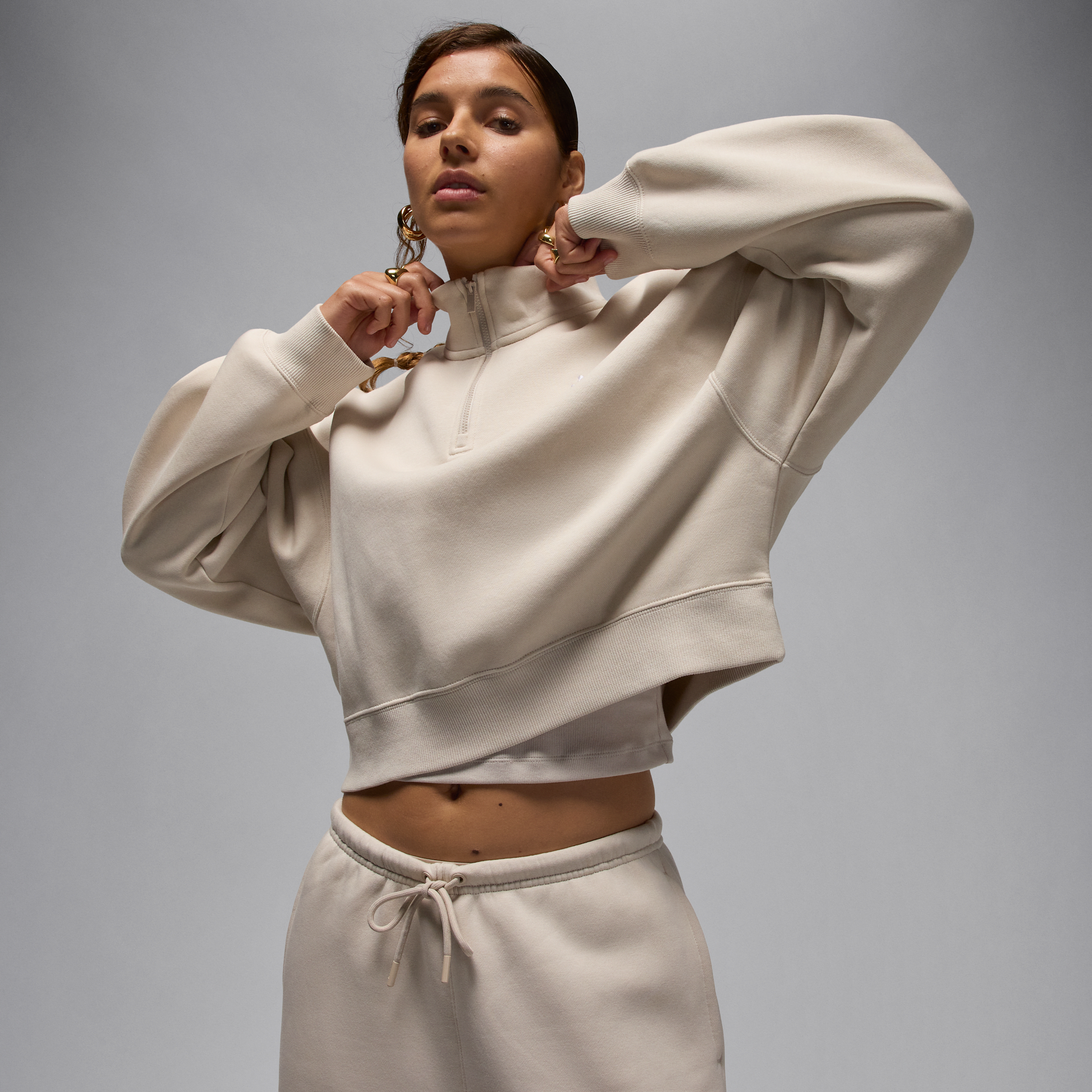 Nike Jordan Brooklyn Fleece Womens 1/4-Zip Top - Brown - Cotton/Polyester