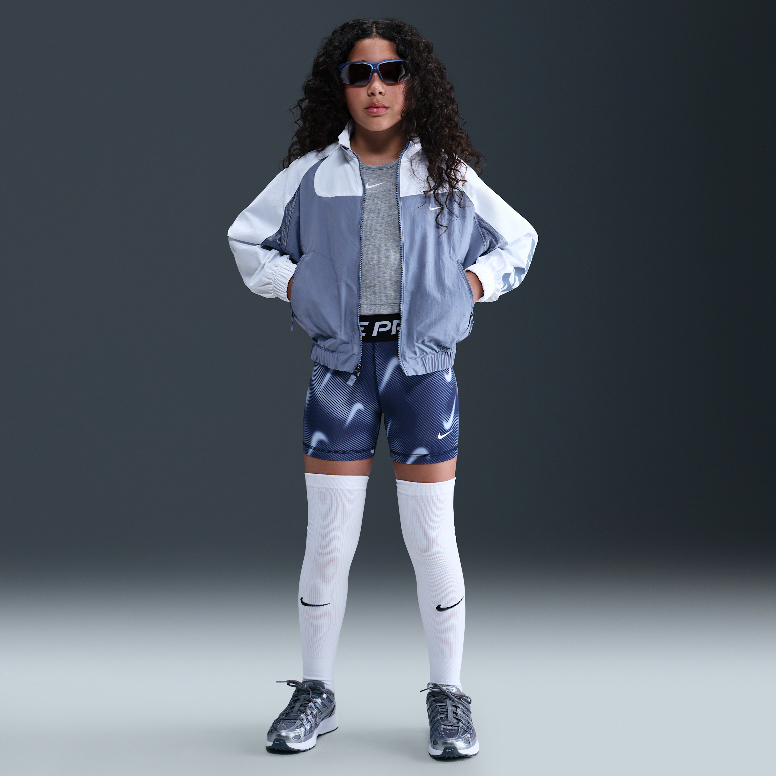 Nike Pro Older Kids' (Girls') Dri-FIT 7.5cm (approx.) Shorts - Blue - Polyester/Elastane