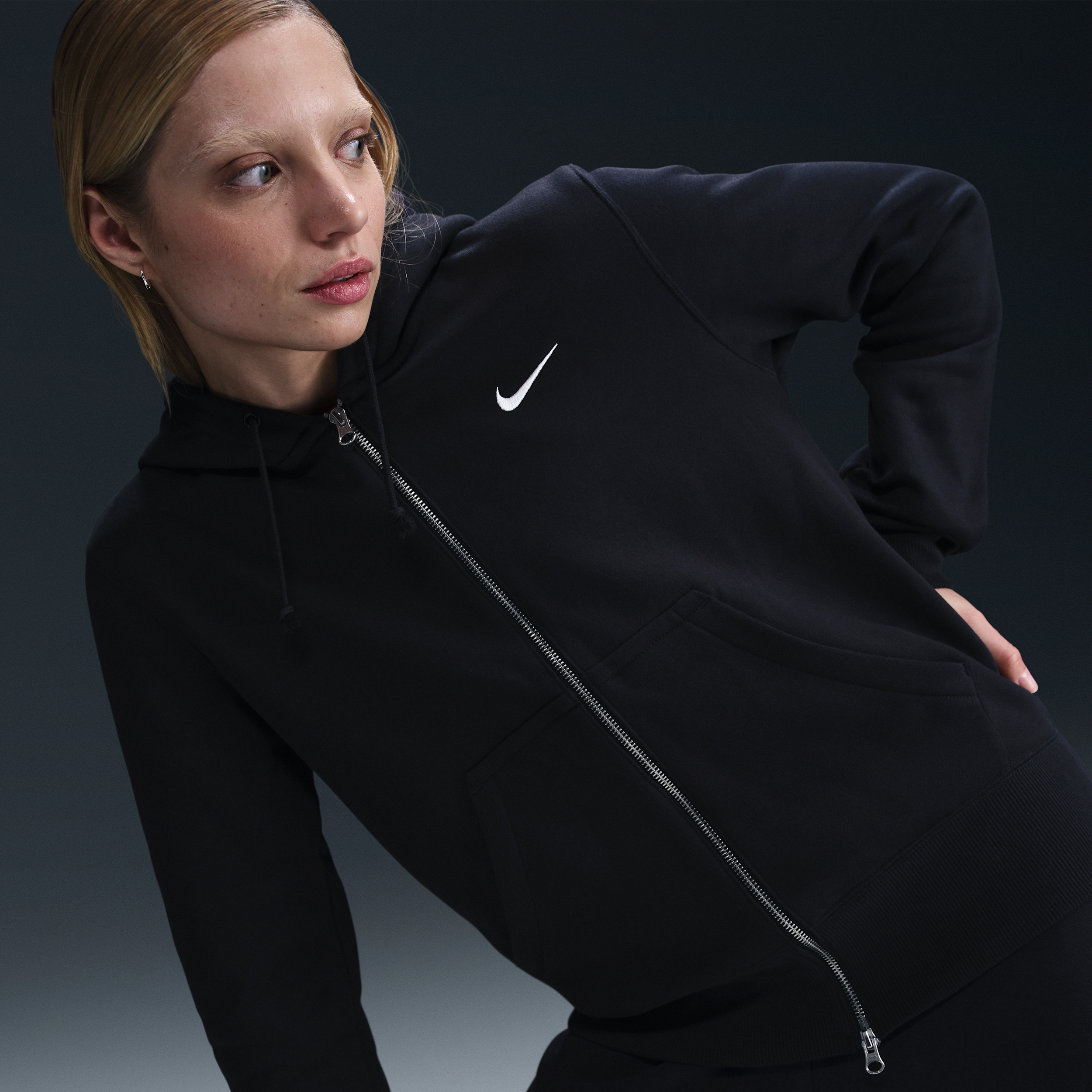 Thumbnail - Nike Sportswear Phoenix Oversize-Fleece-Hoodie mit durchgehendem Reißverschluss (Damen) - Schwarz