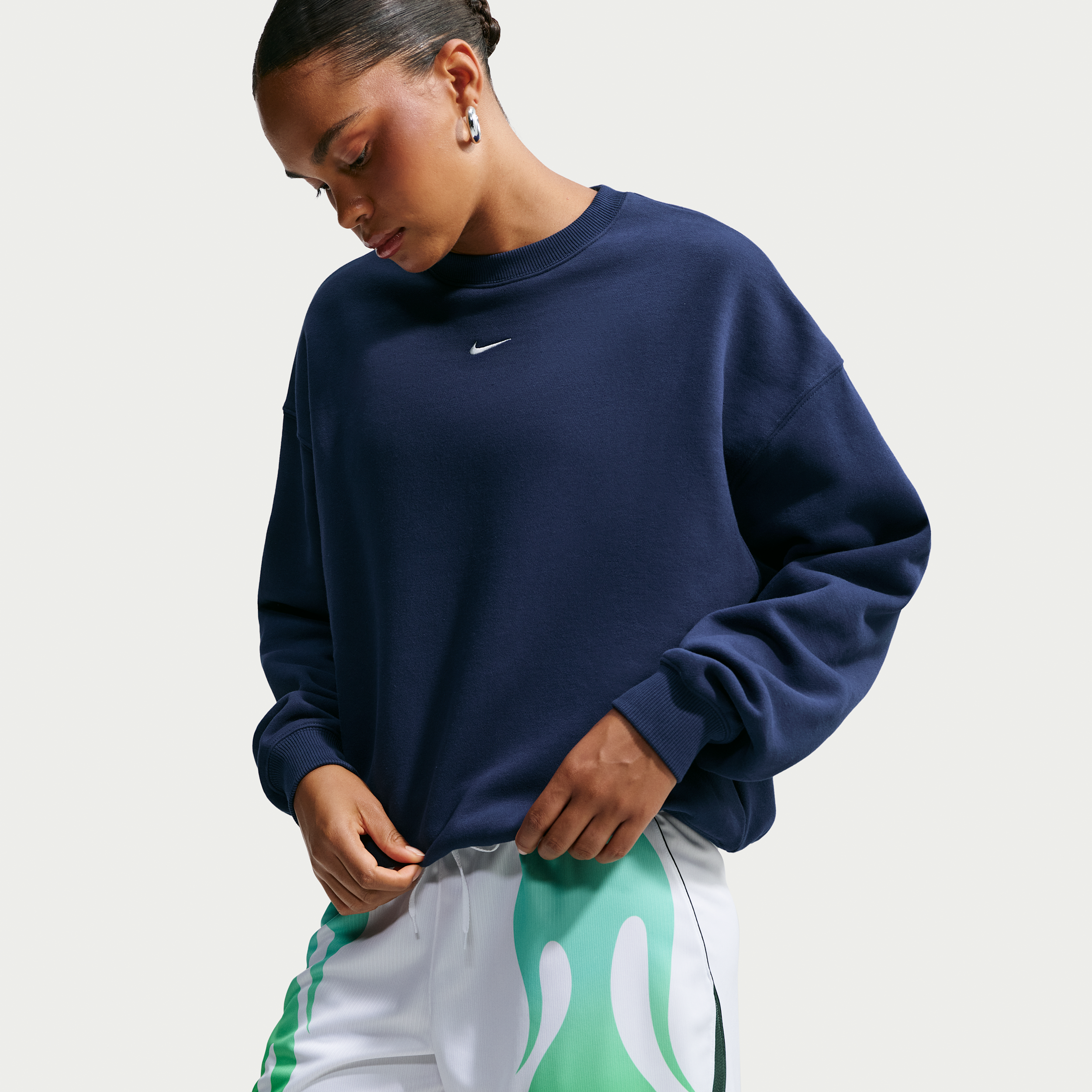 Oversized Nike Studio Fleece-sweatshirt i mellemkraftig kvalitet med rund hals til kvinder - blå