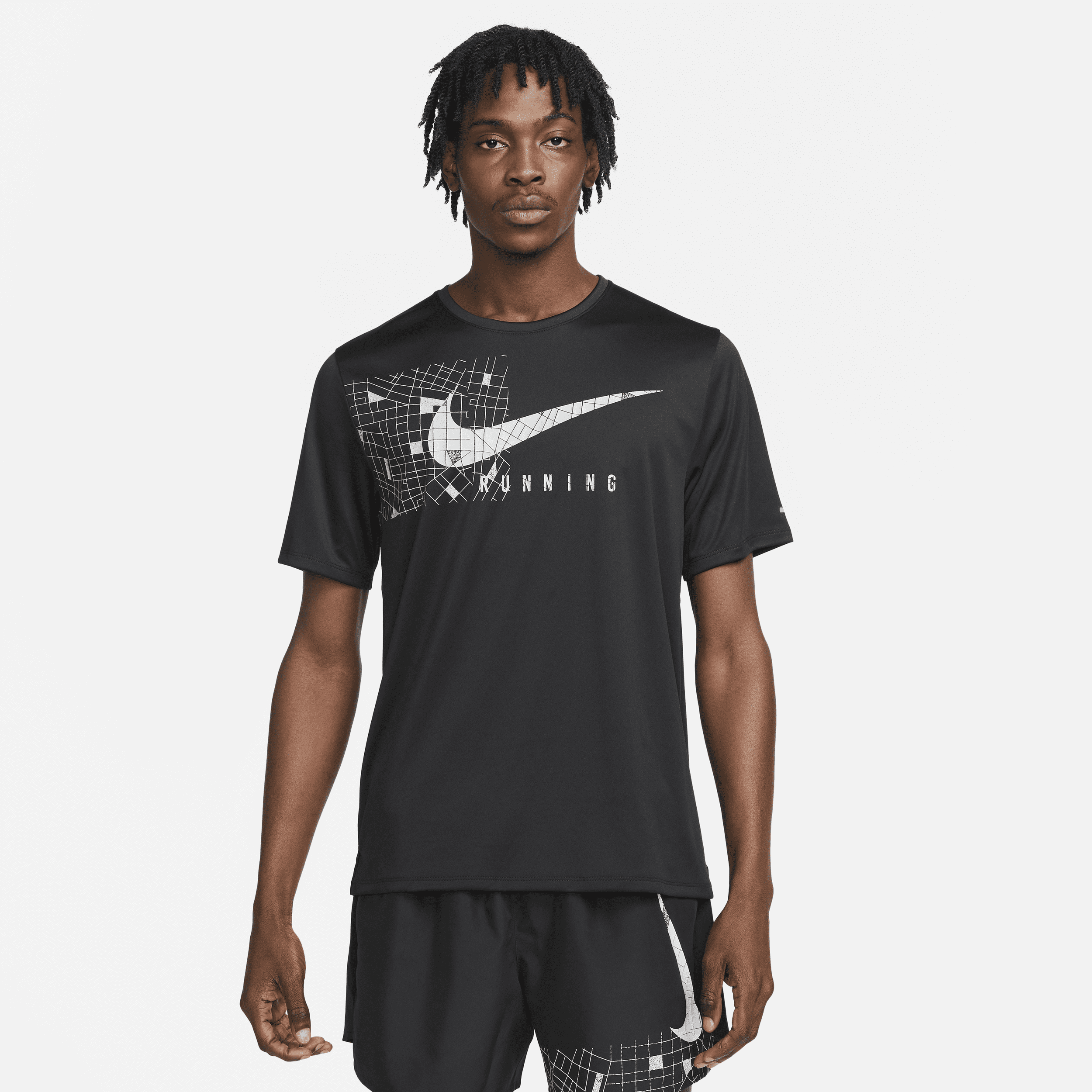 Męska koszulka z krótkim rękawem do biegania z grafiką Nike Dri-FIT UV Miler Run Division - Czerń