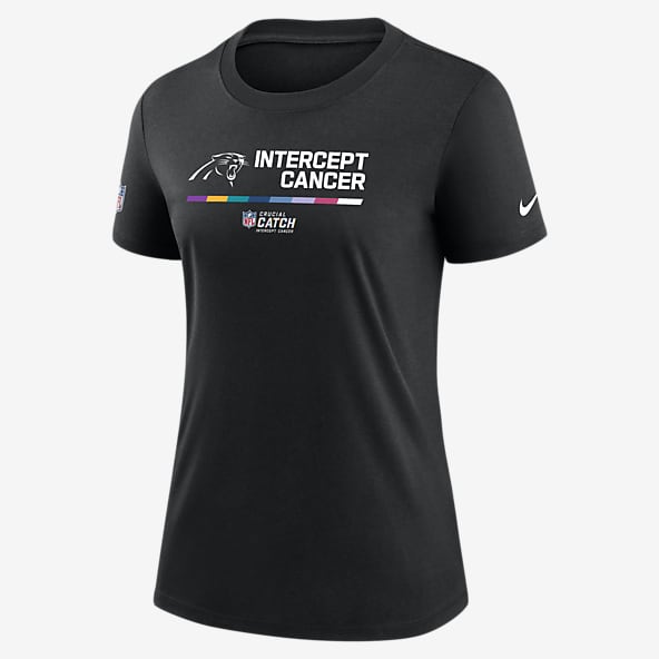 Official Carolina Panthers Intercept Cancer Crucial Catch apparel with Panthers logo and multicolor campaign stripe