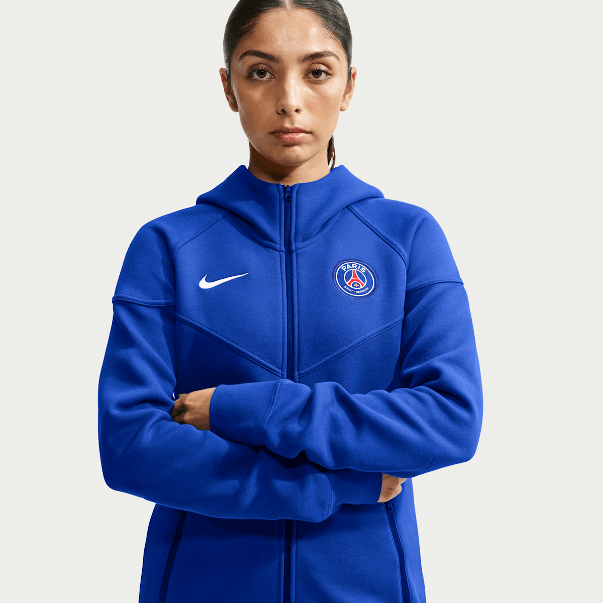 Sweat à capuche et zip Nike Football Paris Saint-Germain Tech Fleece Windrunner pour femme - Bleu