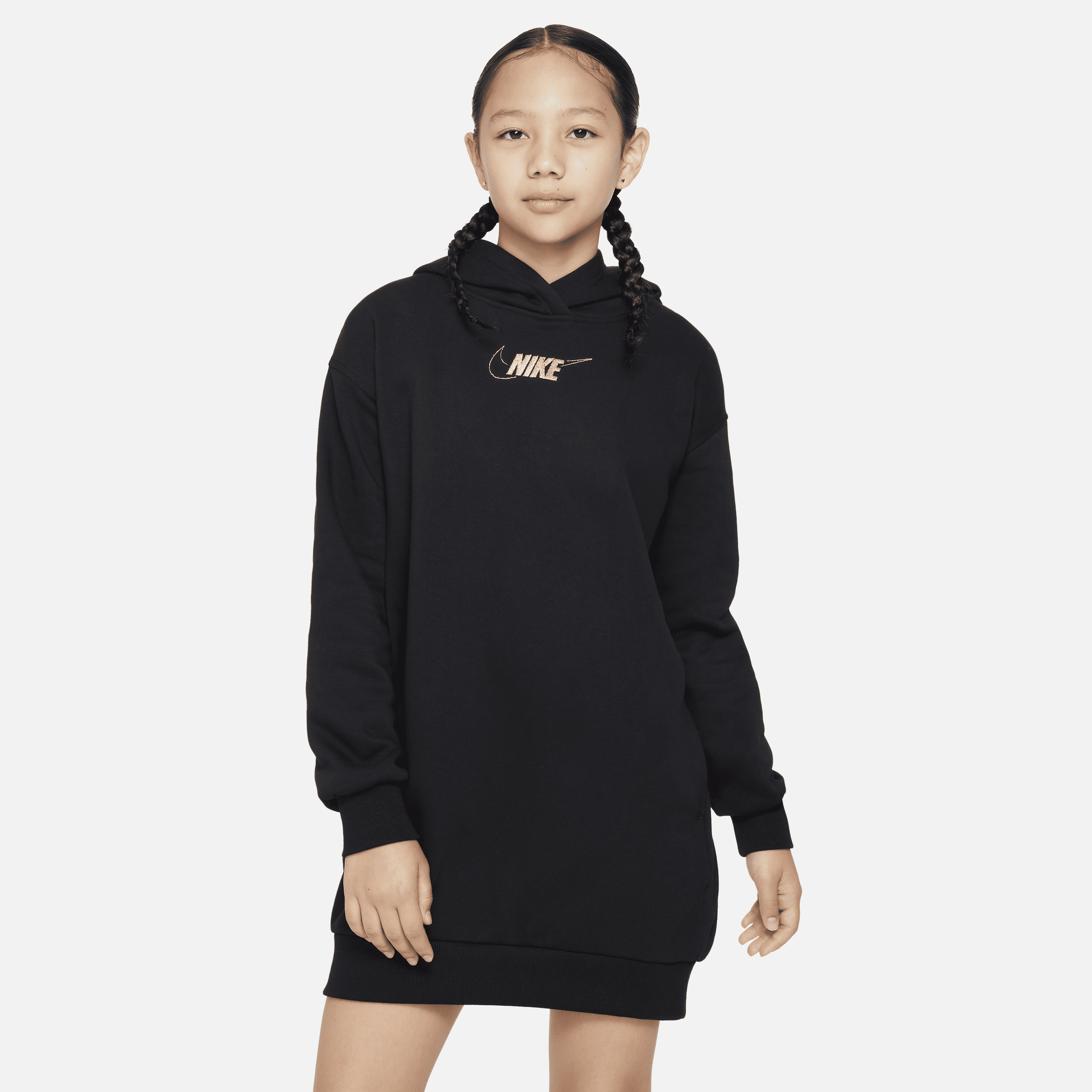 Nike Sportswear Club Fleece-kjole med hætte til større børn (piger) - sort